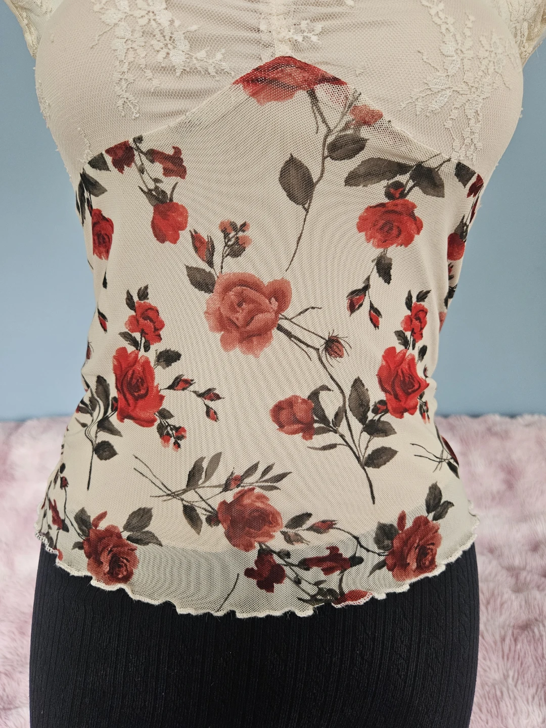 lace rose print top - photo 4