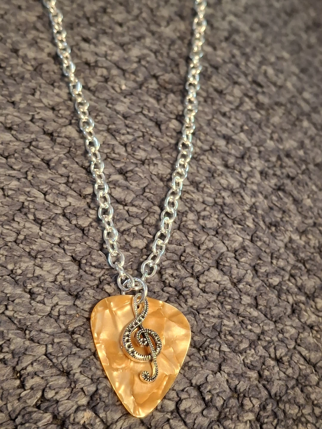 Guitar Pick Necklace with Treble Clef Charm - photo 2