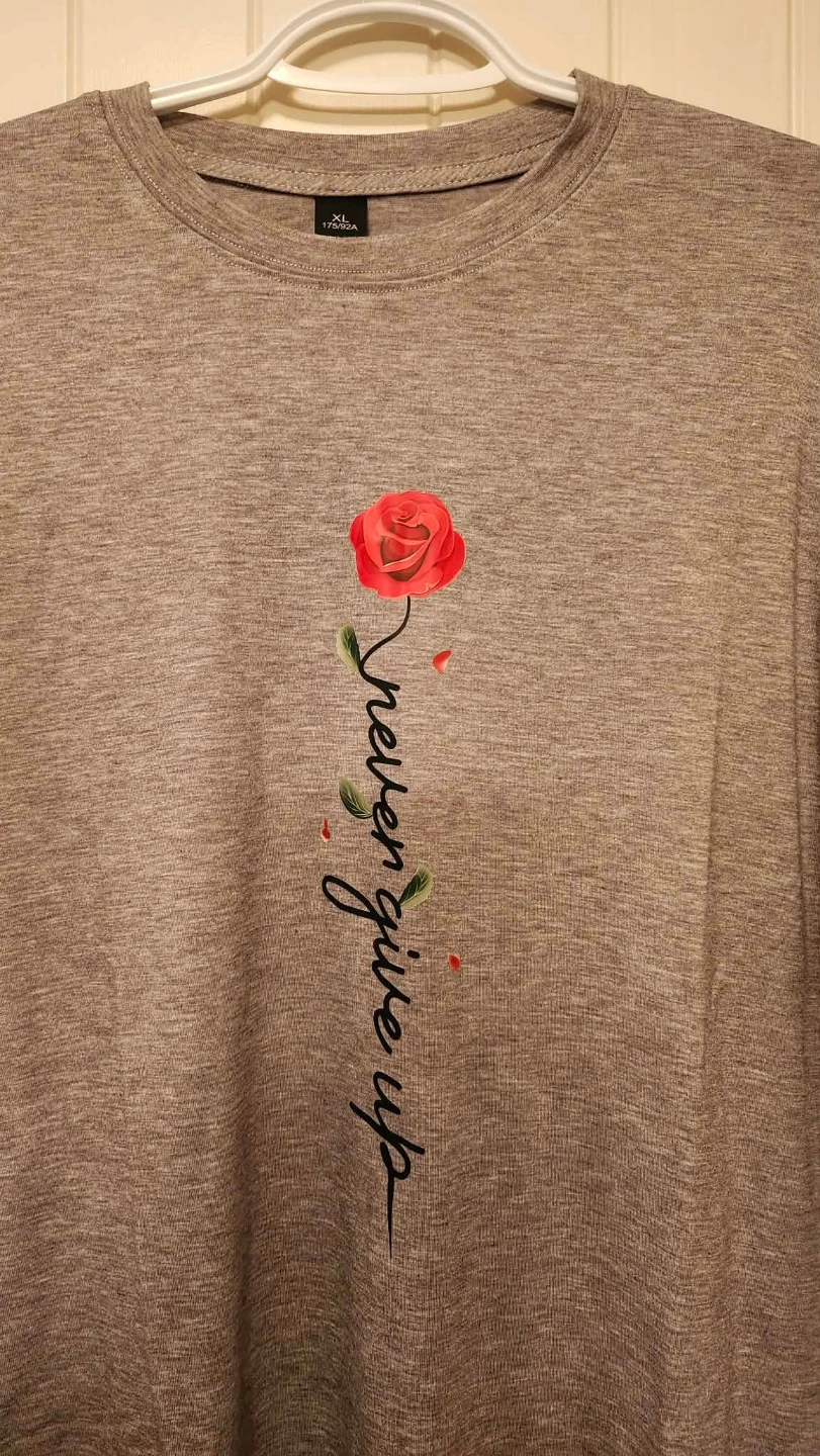 Grey T-Shirt with Rose Graphic - photo 2