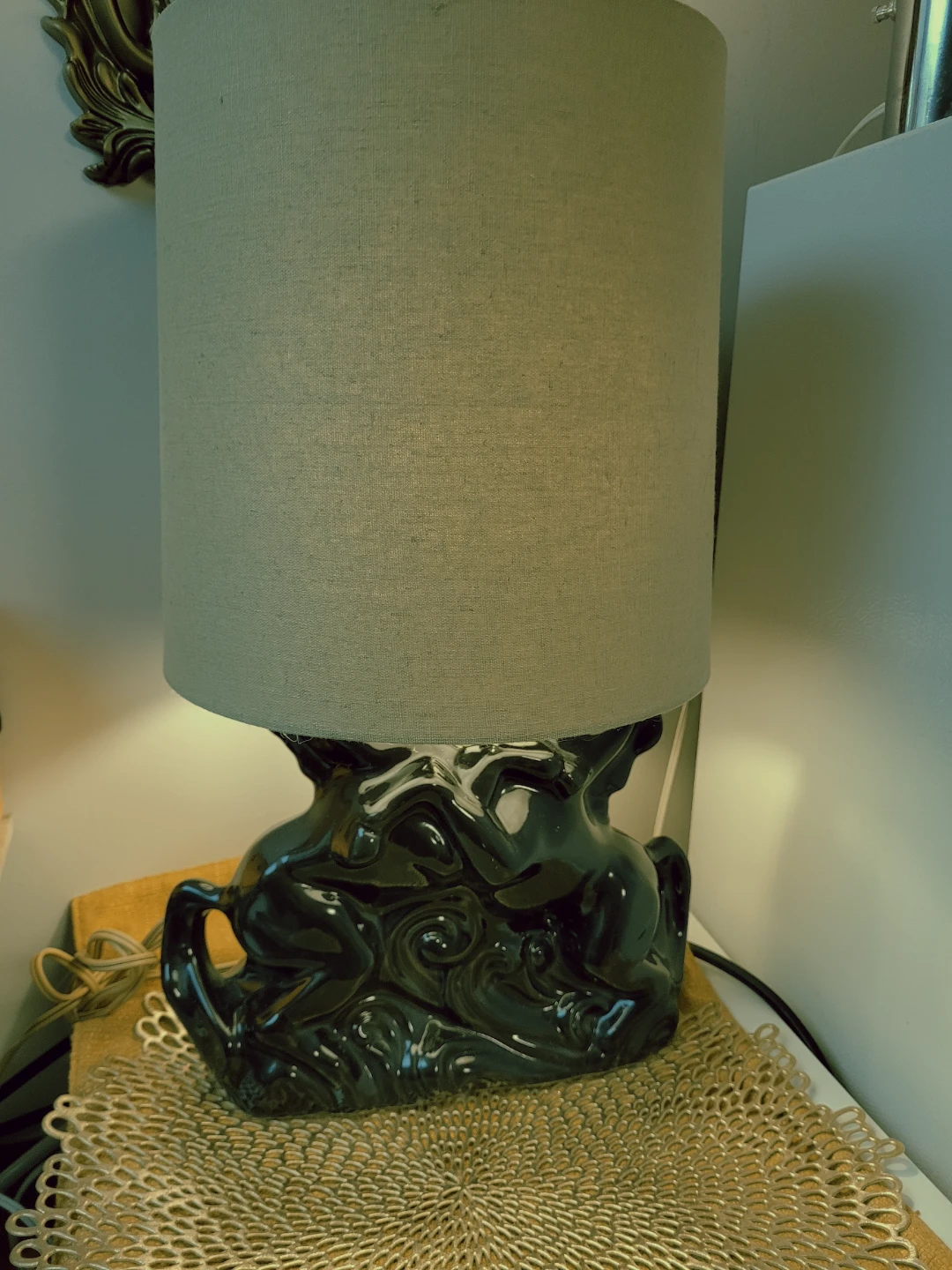 ART DECO VINTAGE  Black Ceramic Panther Lamp