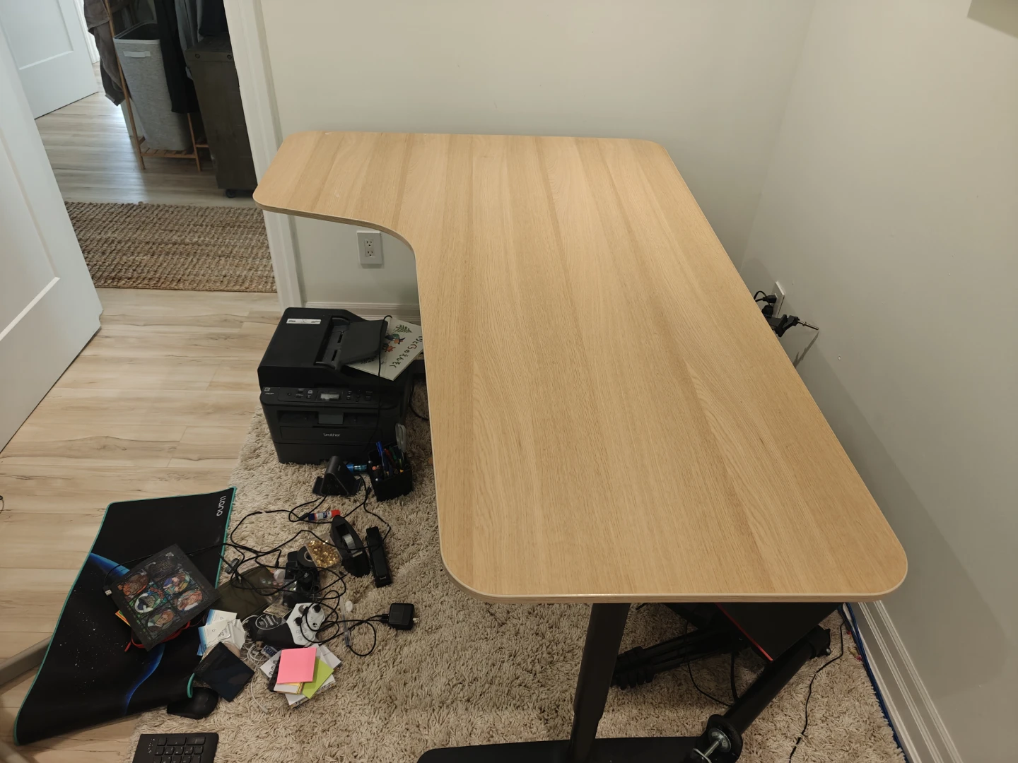 L-shaped standing desk with light wood finish - photo 3