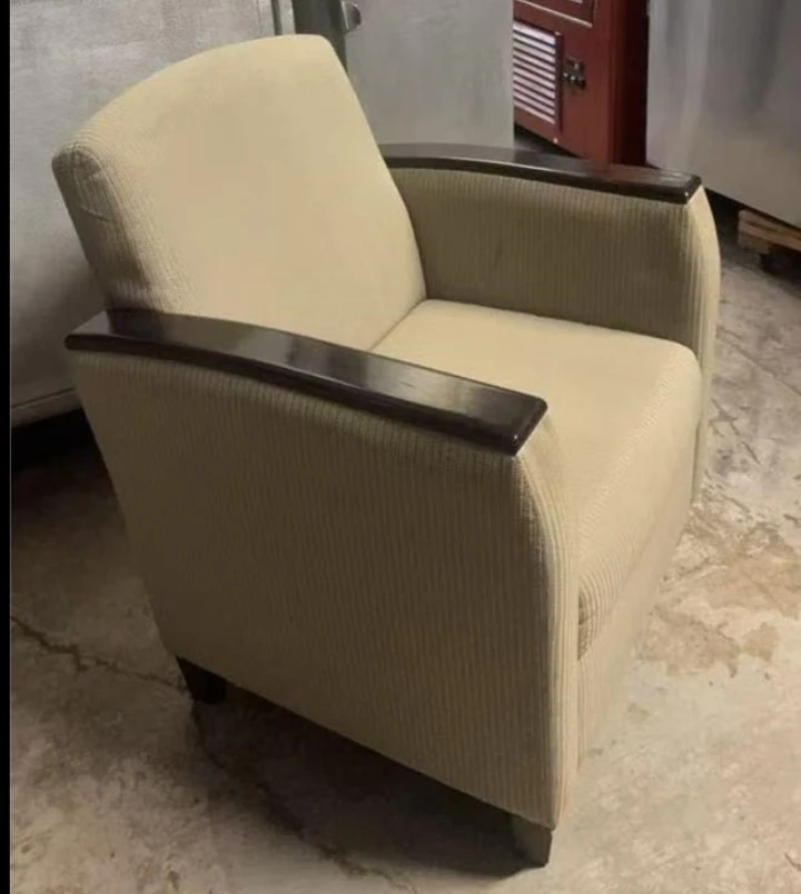 2 Cream Armchairs with Dark Wood Accents - photo 2