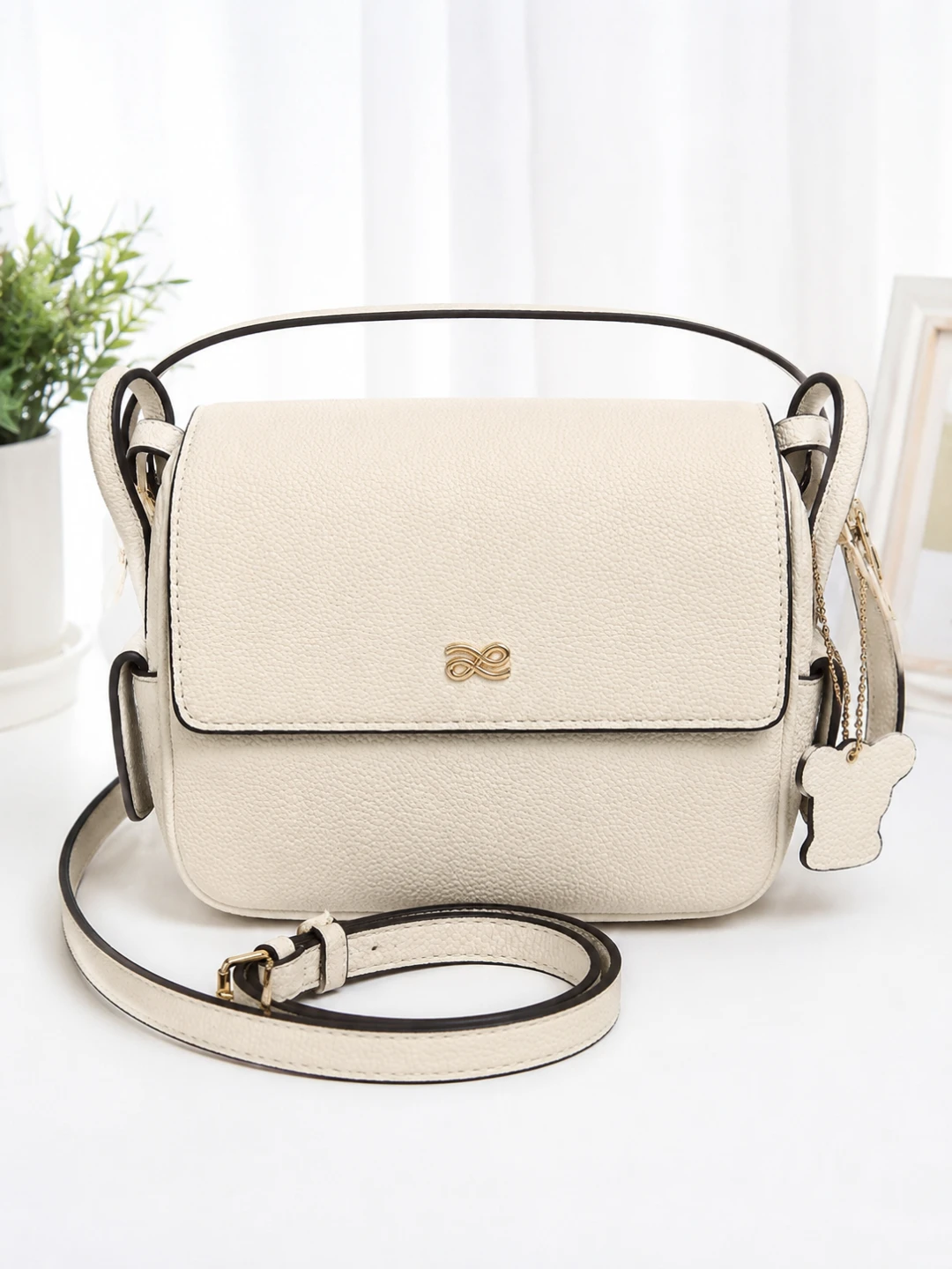 Cream/Ivory PU Leather Crossbody Bag with Gold-tone Hardware - photo 2