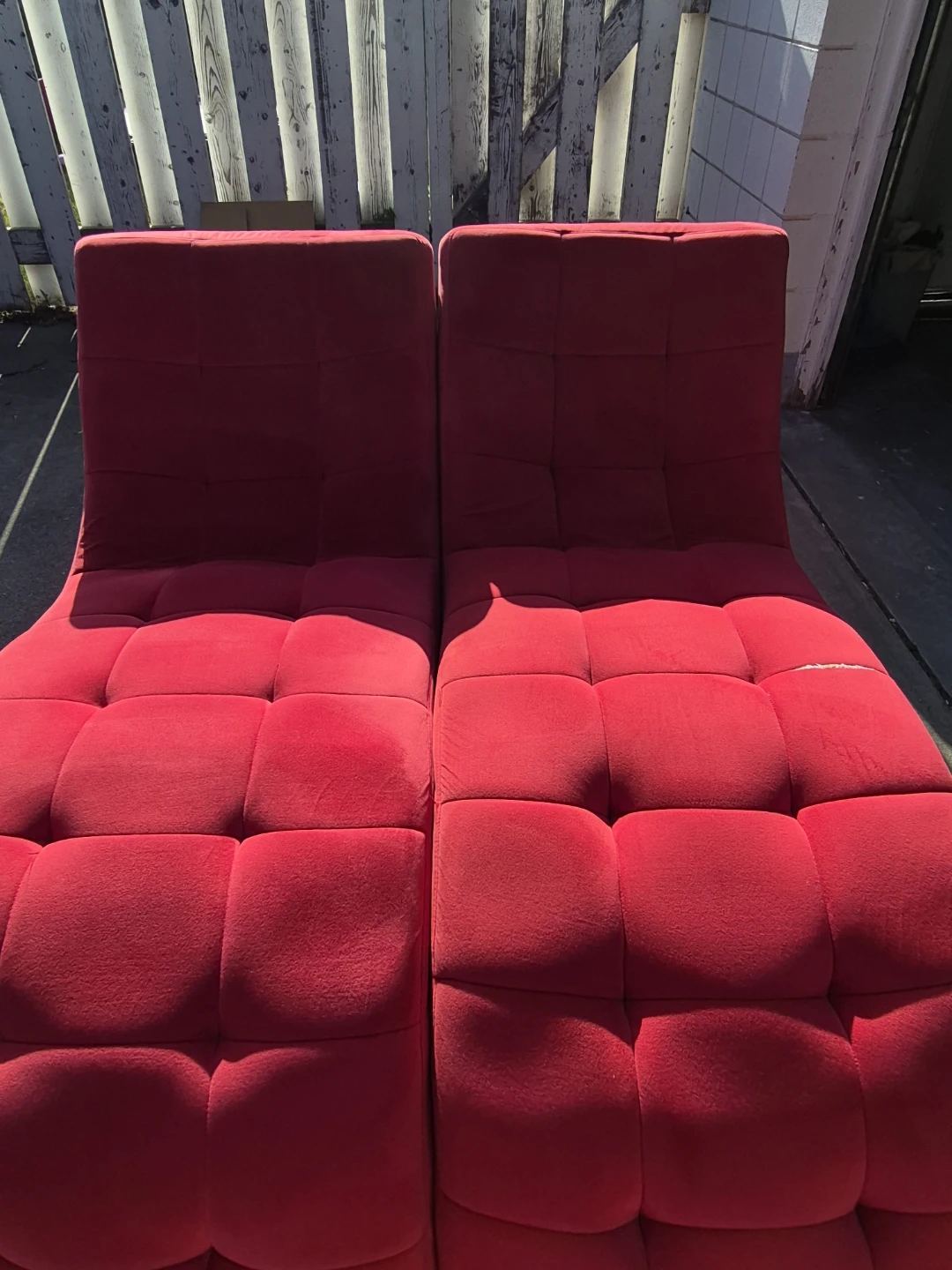 Red Tufted Chaise Lounge Chairs (Pair) - photo 2