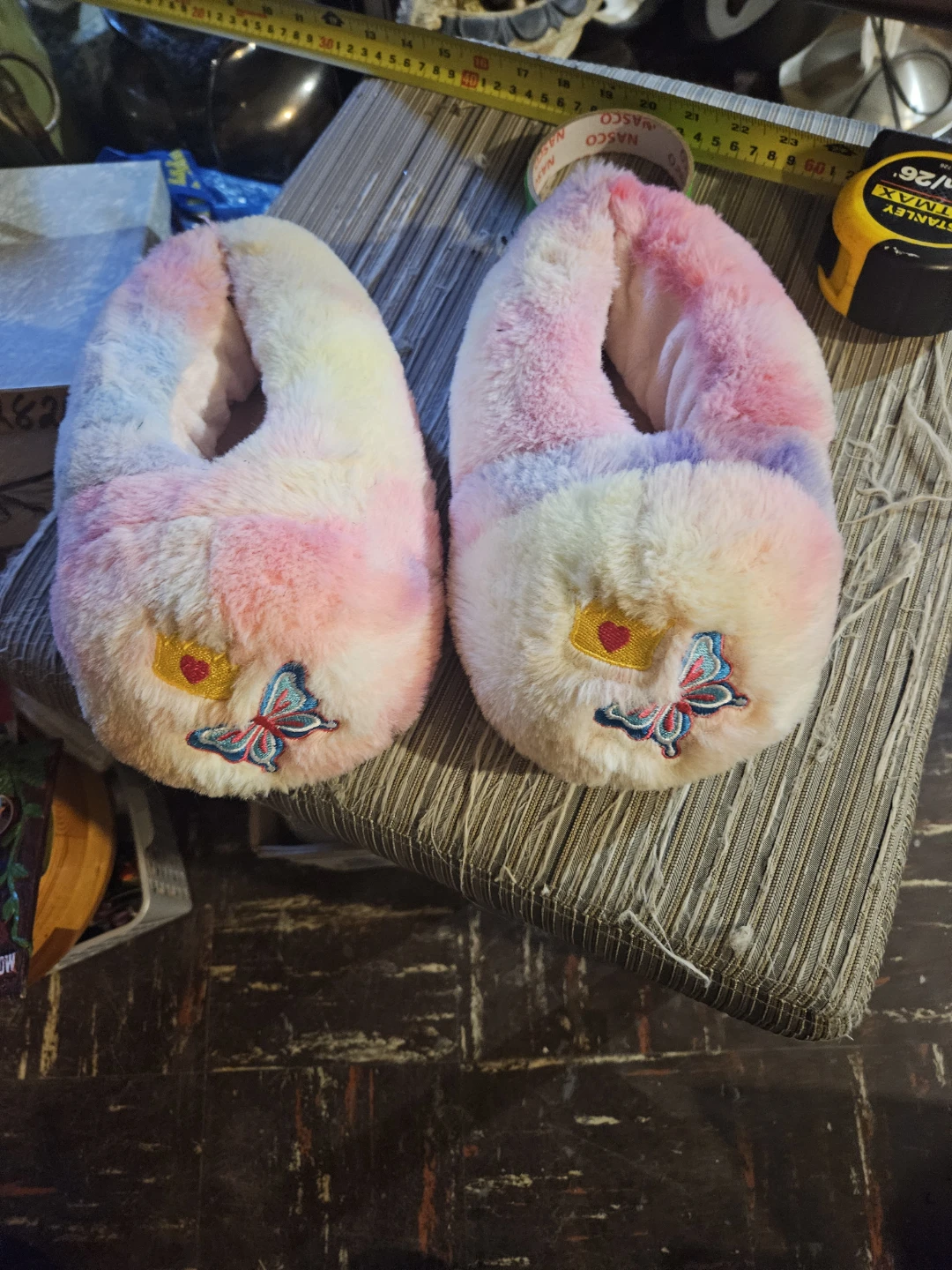 Tie-Dye Plush Slippers with Butterfly Embroidery - photo 2