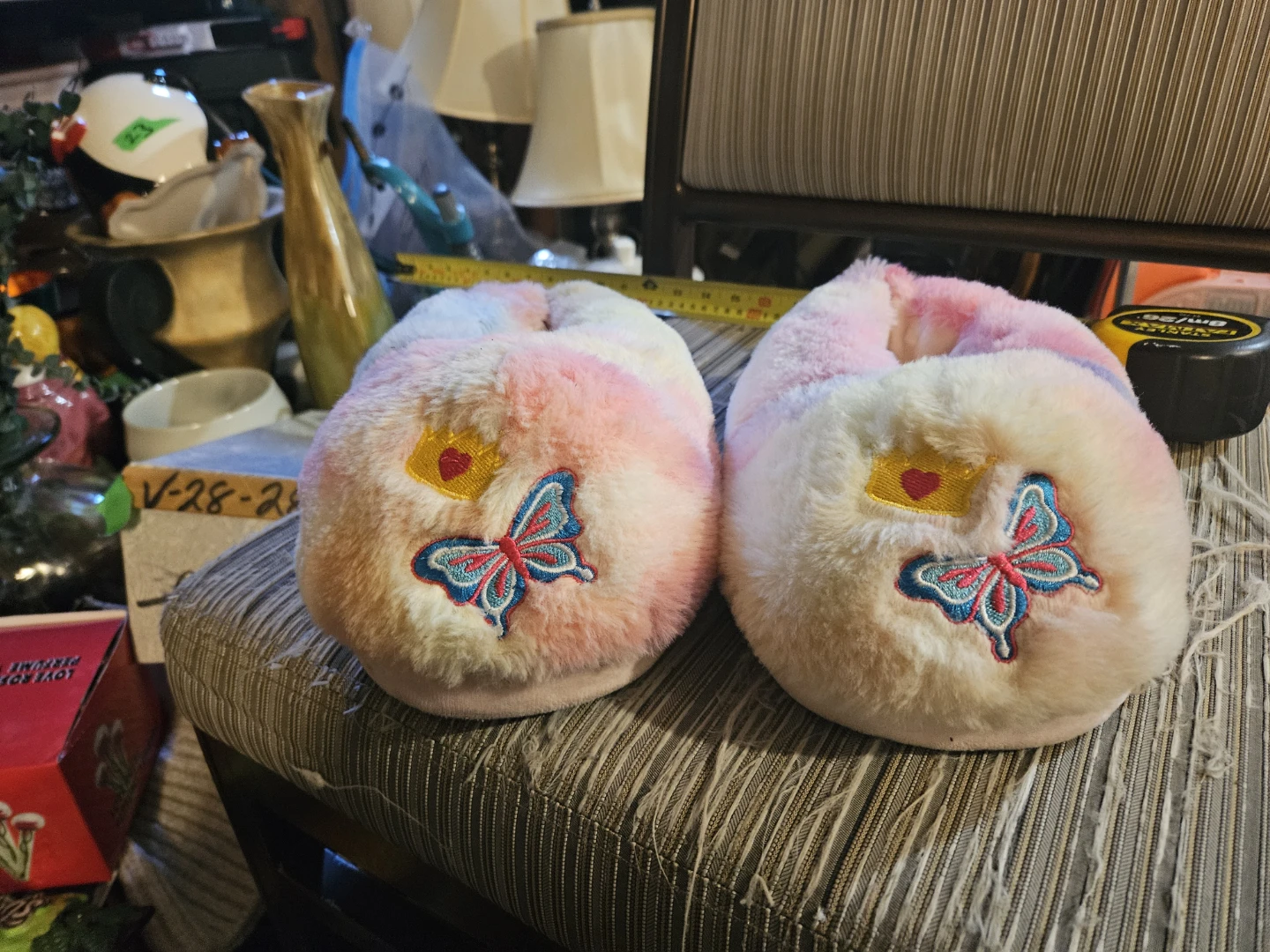 Tie-Dye Plush Slippers with Butterfly Embroidery - photo 3