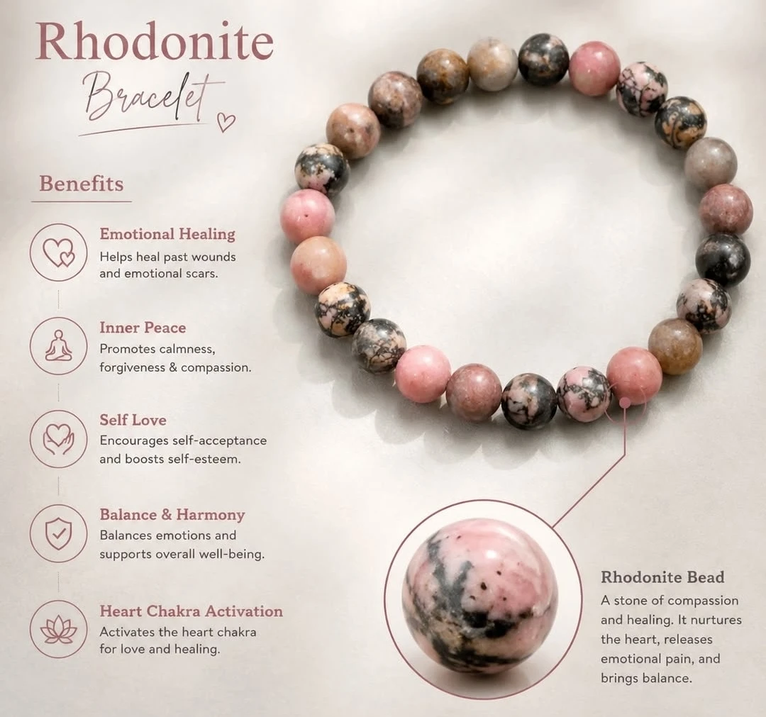 NEW! Rhodonite Gemstone Bracelet