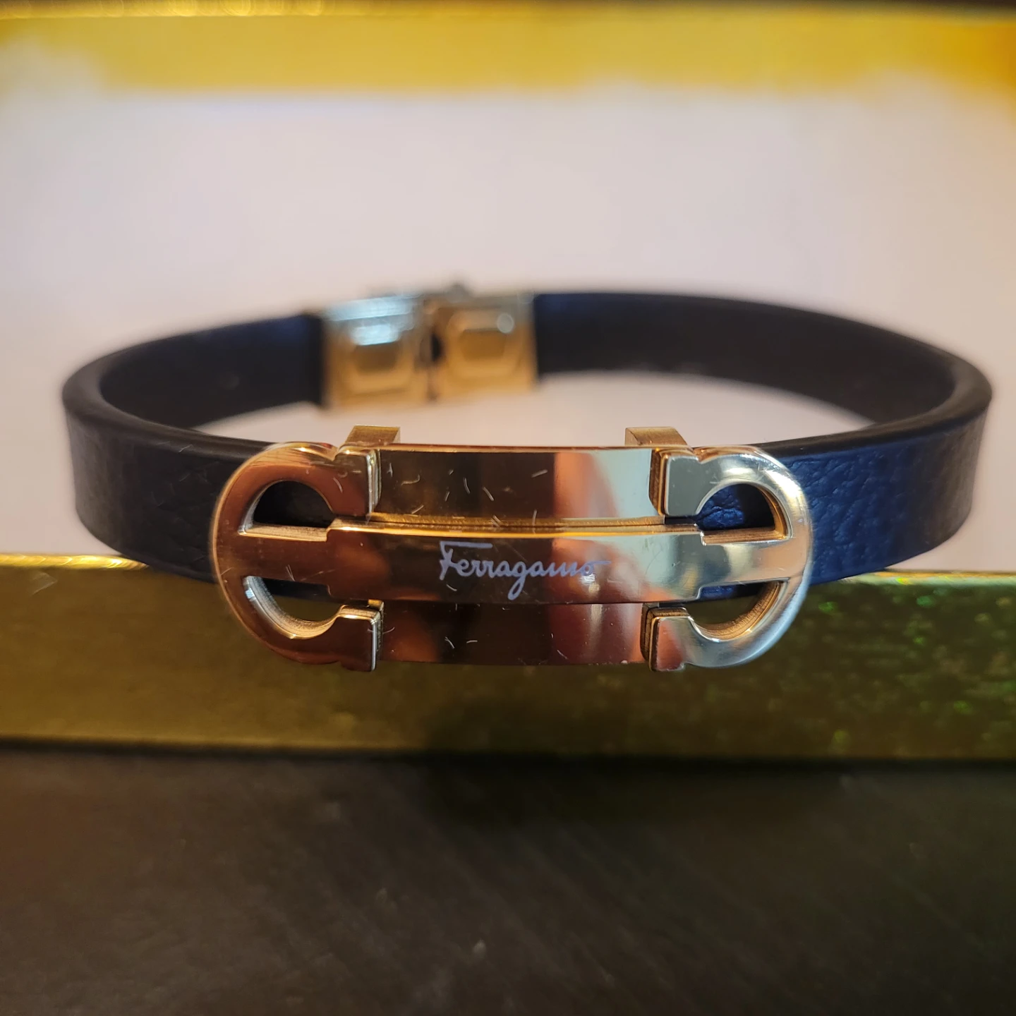Black Leather Gancini Bracelet - photo 2