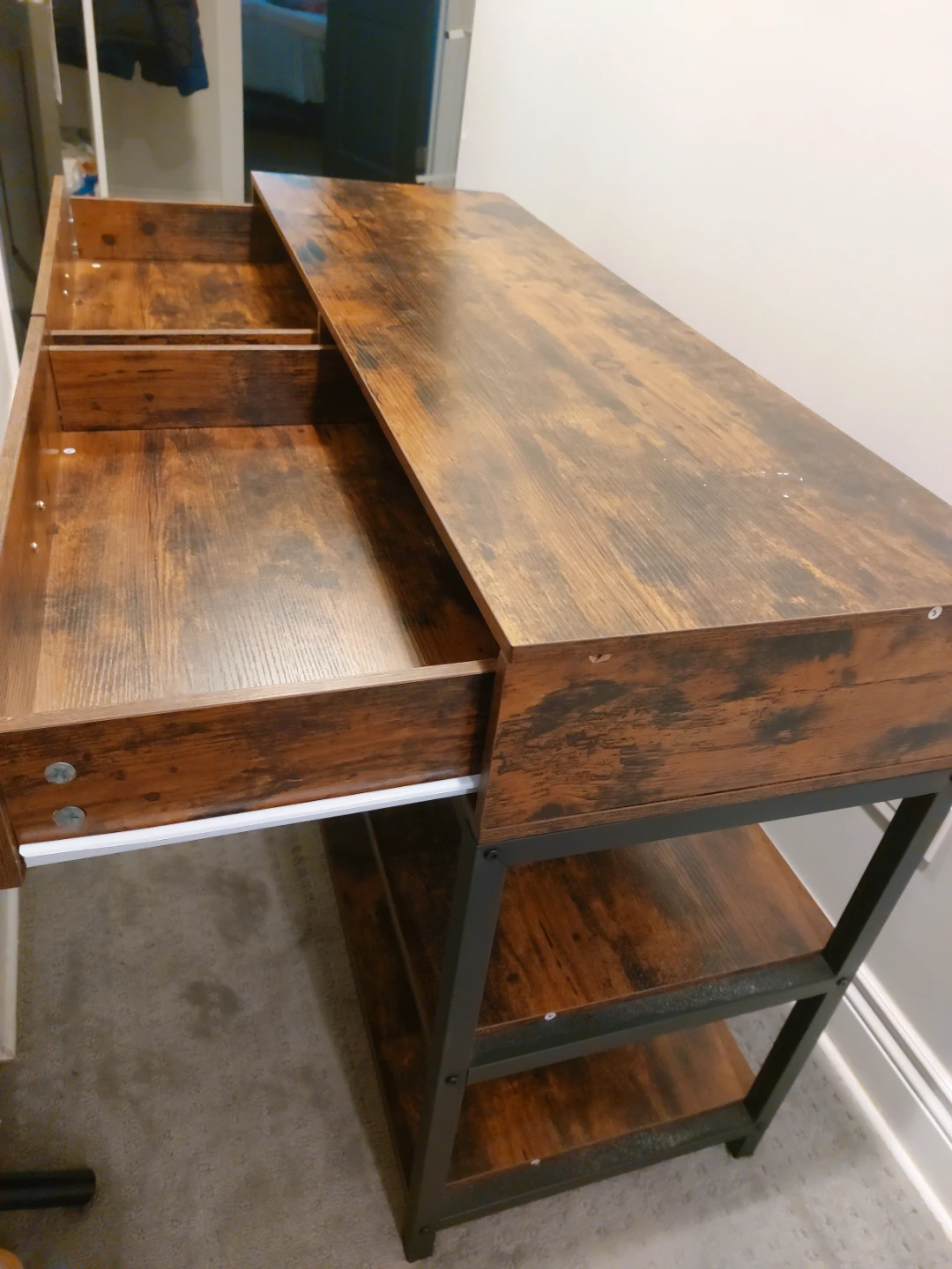 Rustic Wood Console Table with Drawers and Shelves - photo 2