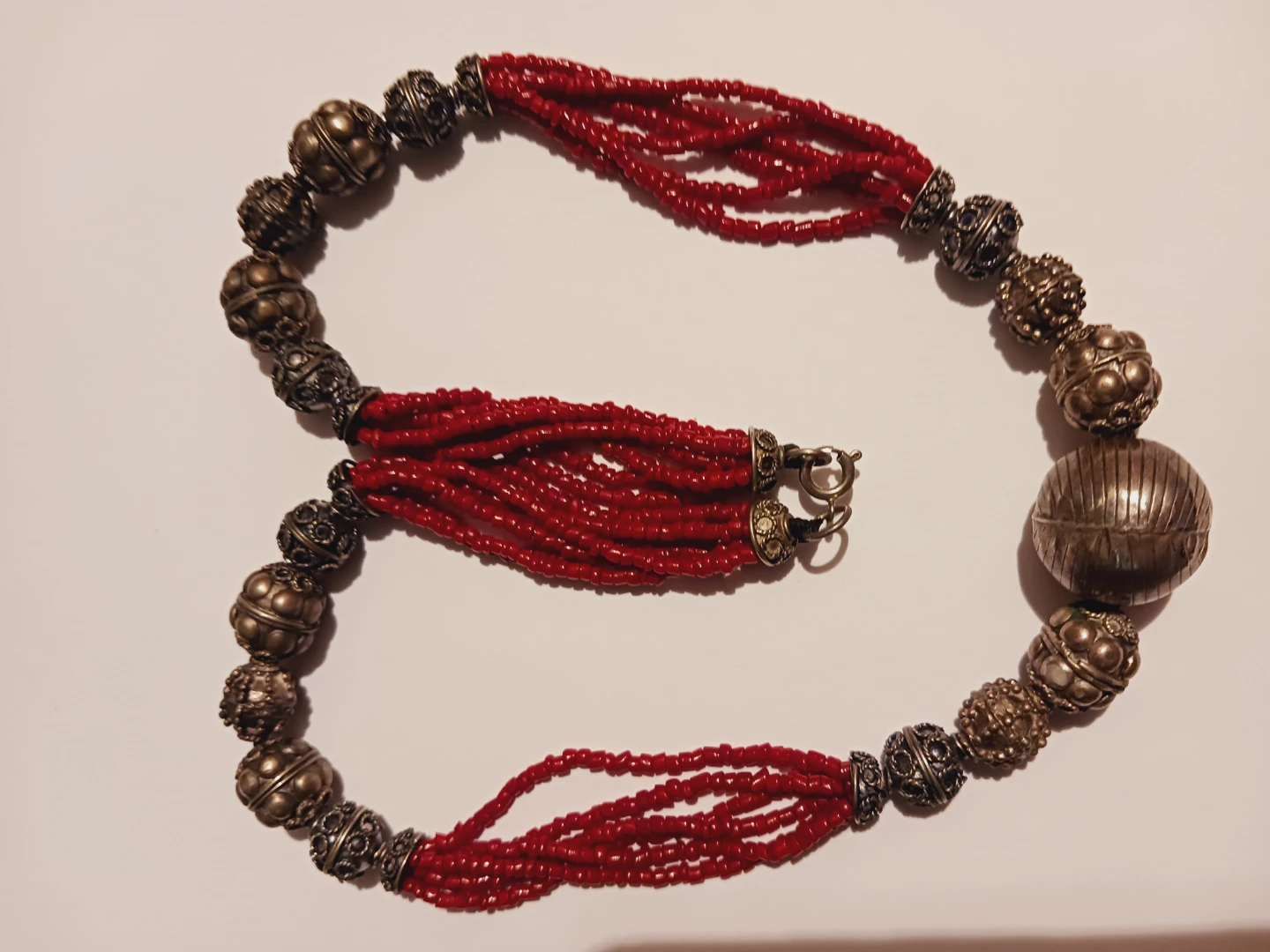 Sterling Silver Etruscan Charms Coral Beaded Necklace - photo 3