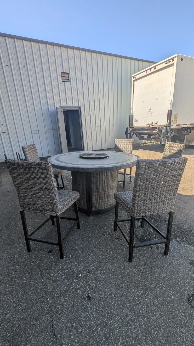 Round Wicker Patio Bar Table with Fire Pit - photo 3