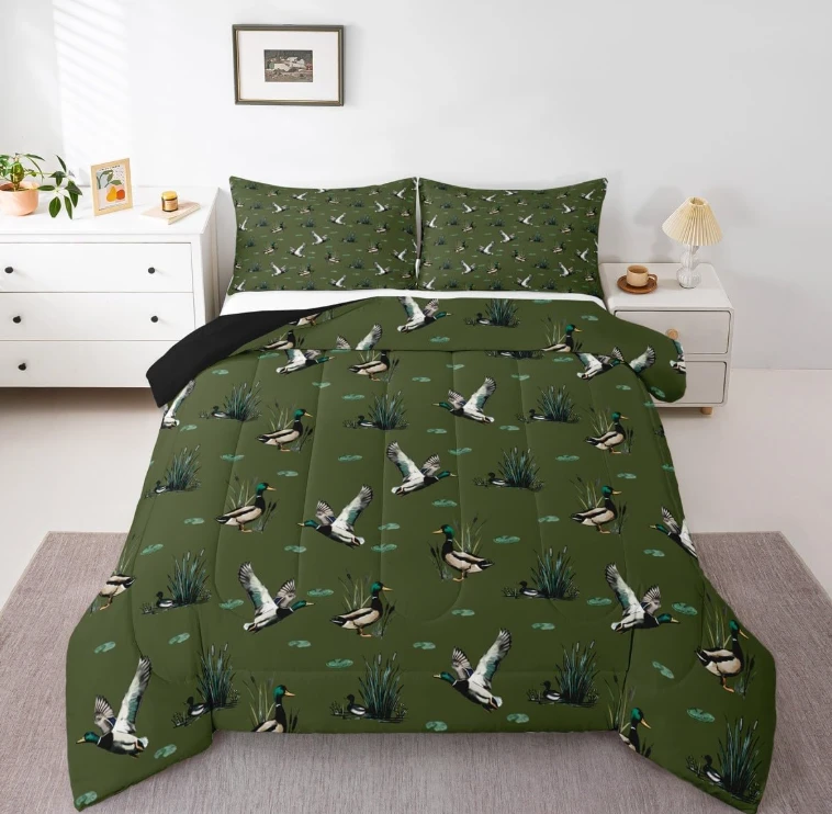 Queen Mallard Duck Comforter Set - Green
