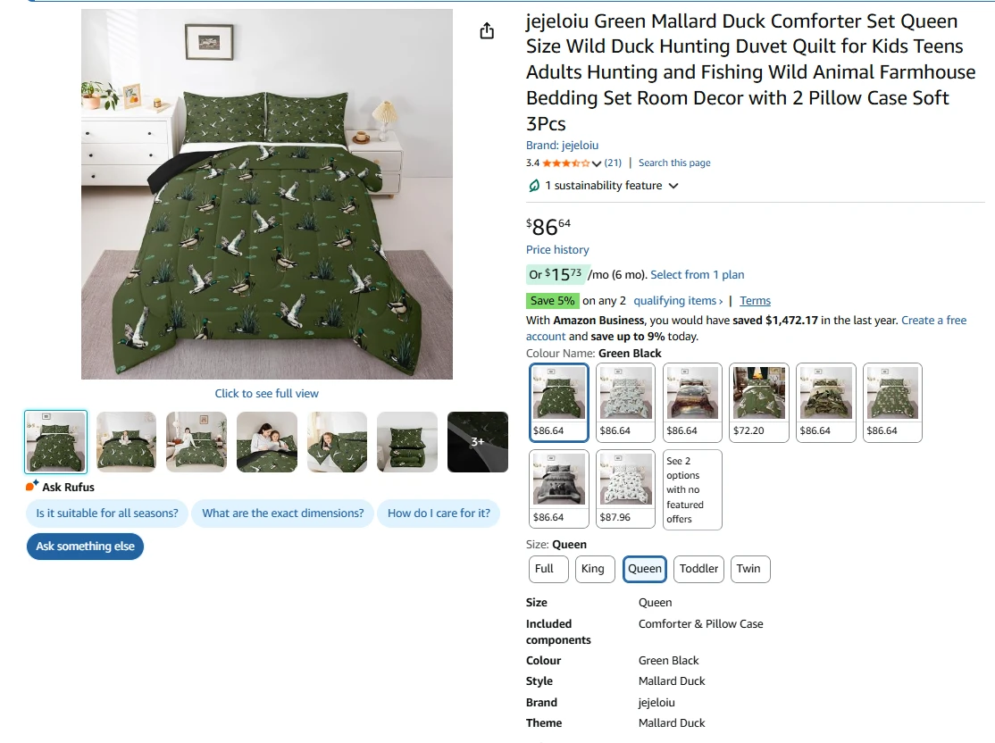 Queen Mallard Duck Comforter Set - Green - photo 2