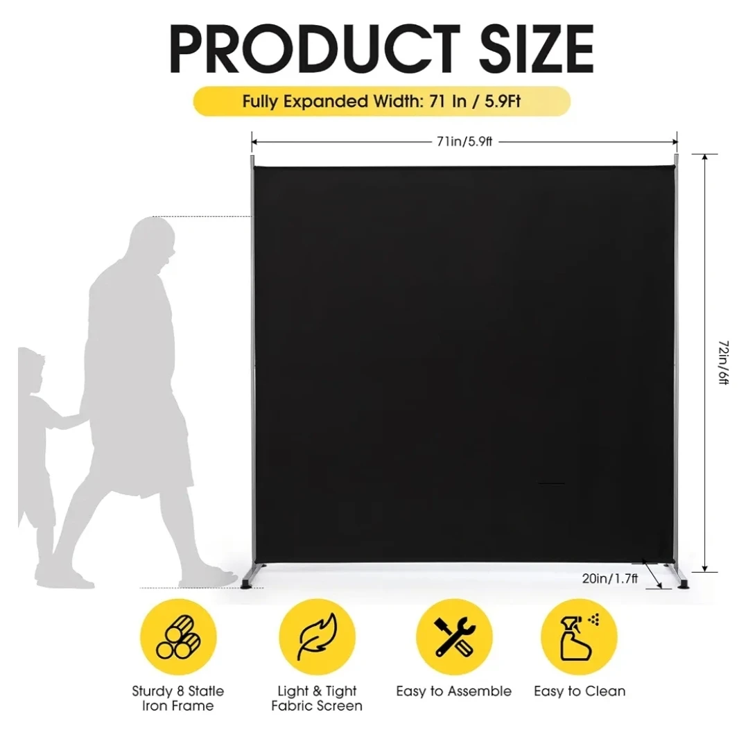 New Black Room Divider Screen - 71" Wide - photo 2