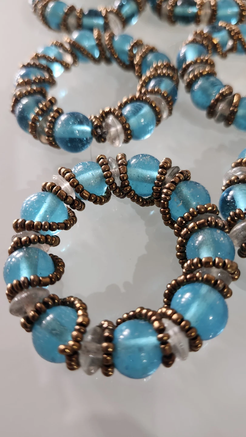 Set of 8 Blue Beaded Napkin Rings - photo 2