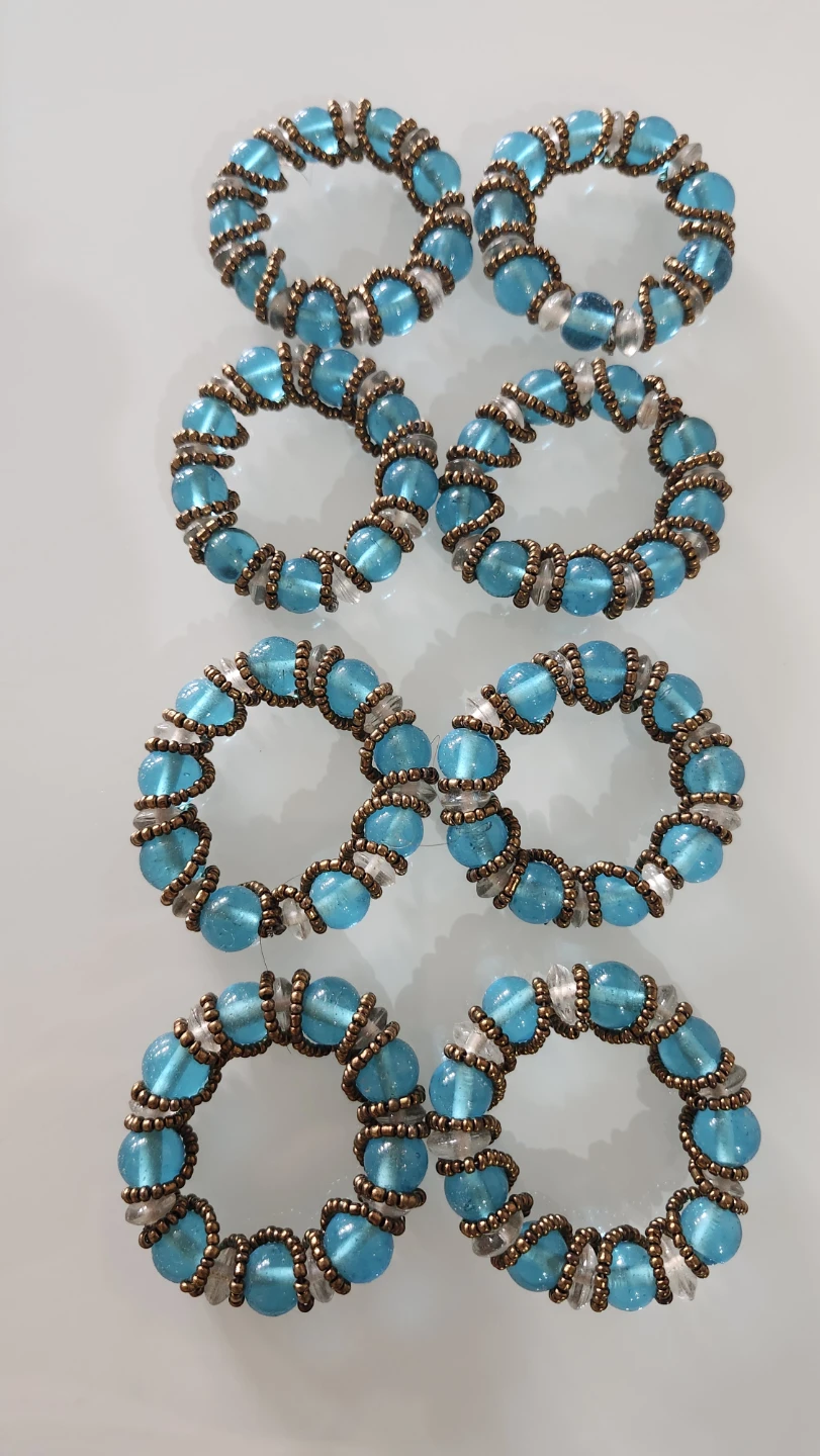 Set of 8 Blue Beaded Napkin Rings - photo 3