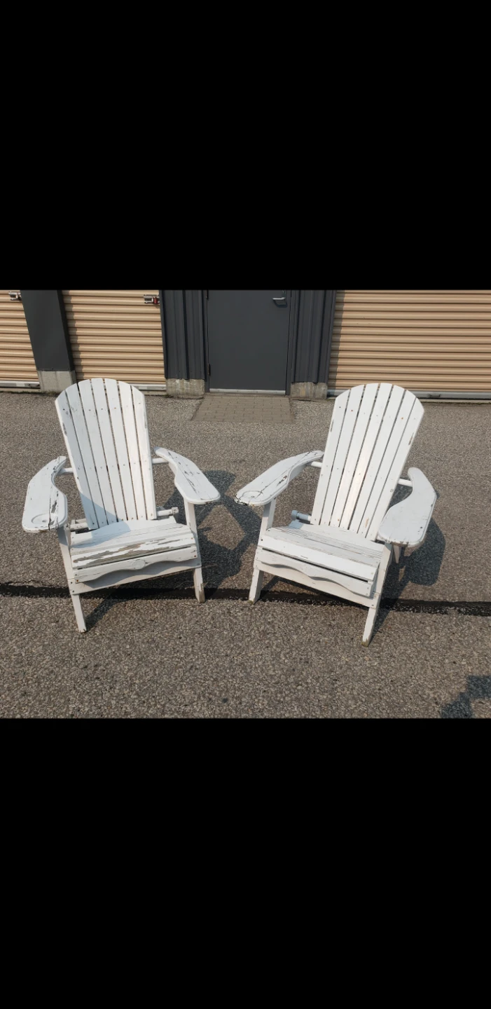 White Wooden Adirondack Chairs - Pair