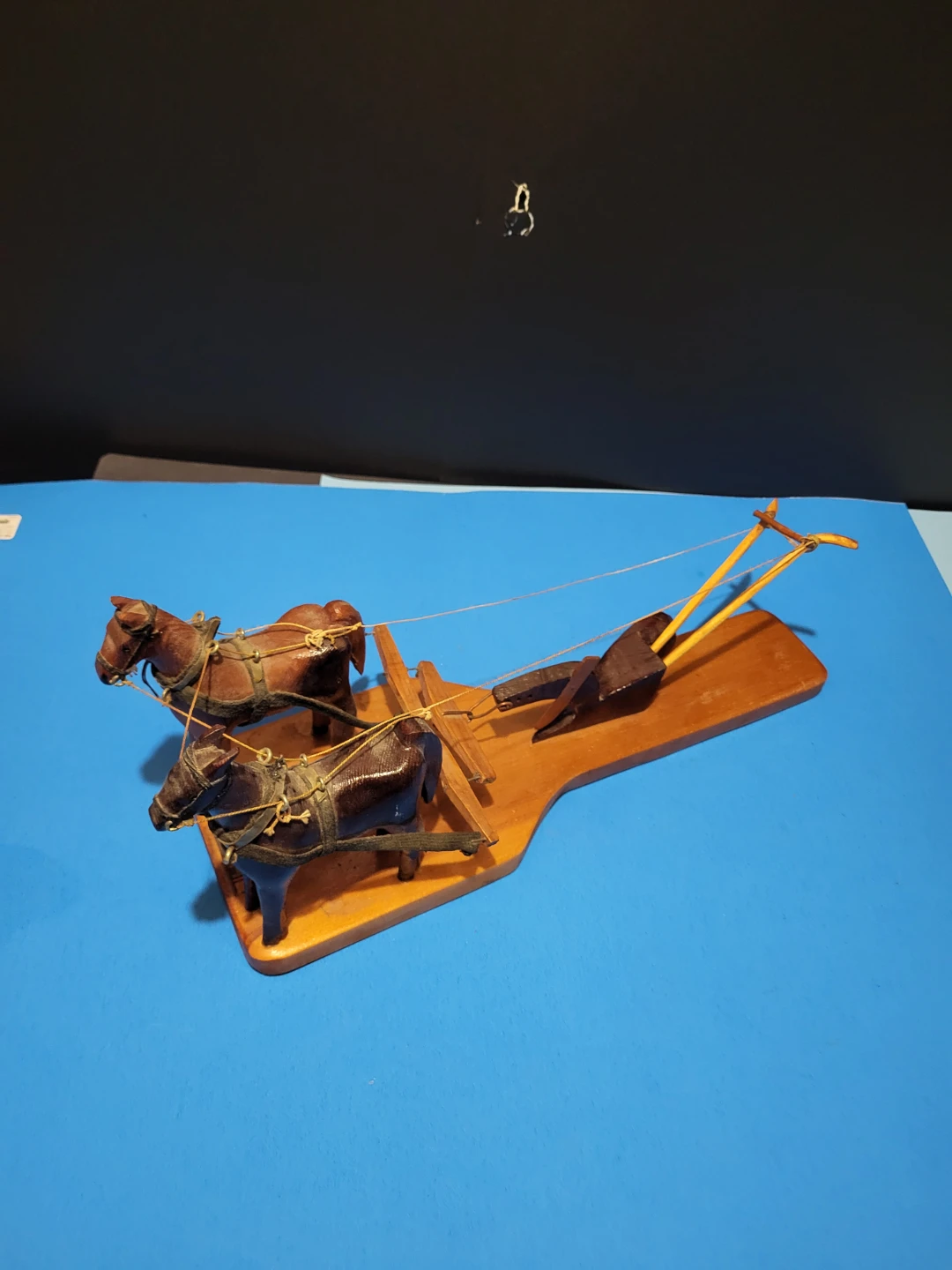 Vintage Wooden Horse Drawn Plough Souvenir