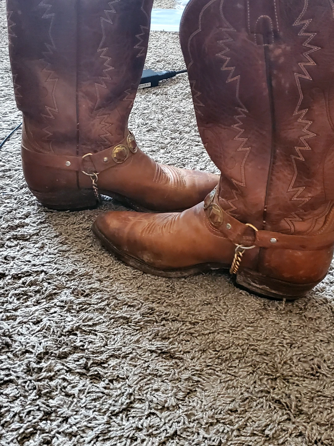 Brown Leather Cowboy Boots with Chain Detail - photo 2