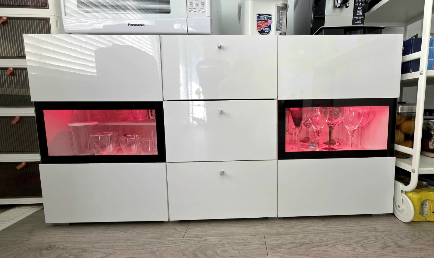 White Buffet/Credenza with Glass Storage