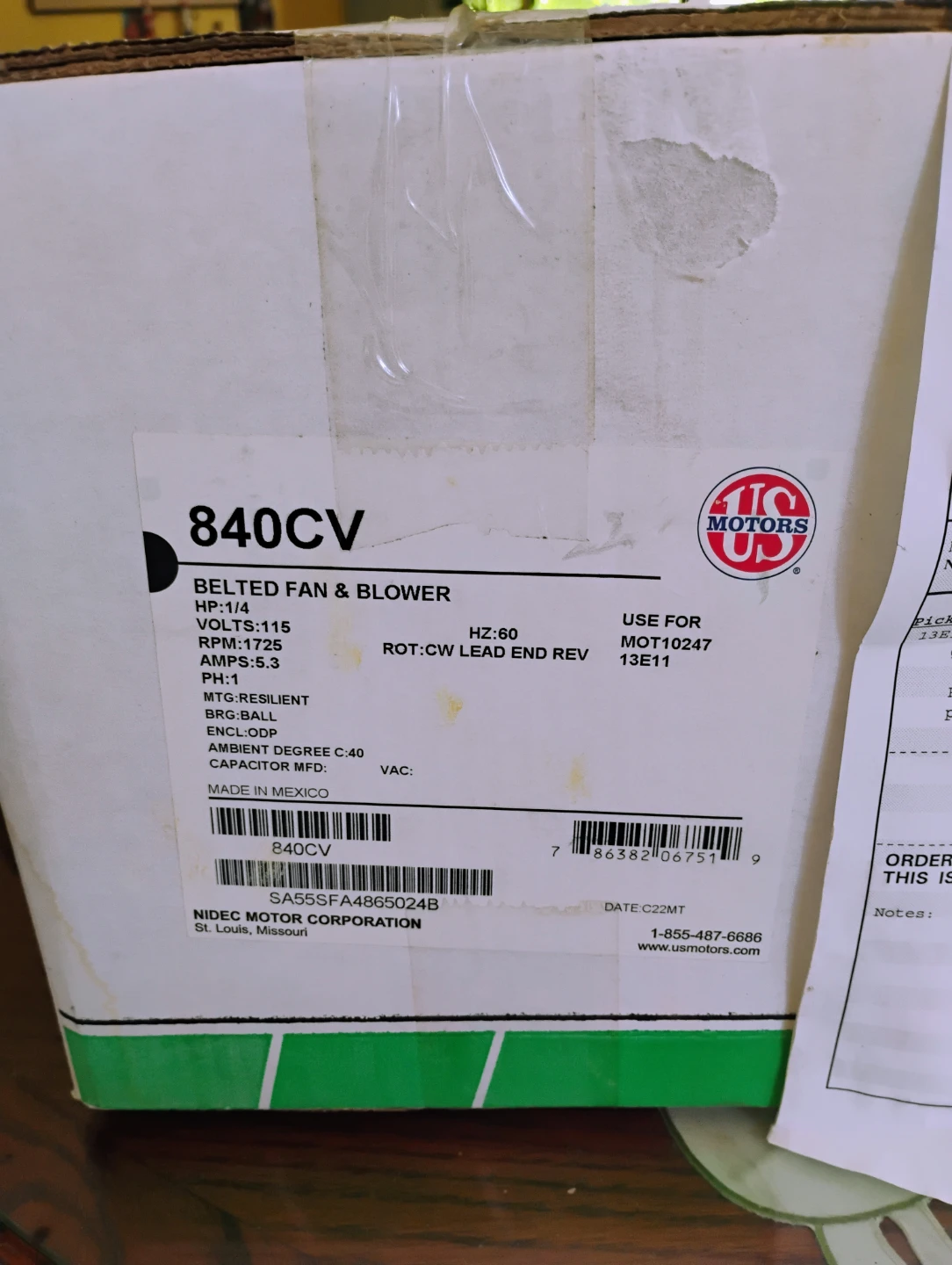 US MOTORS 840CV Belted Fan & Blower