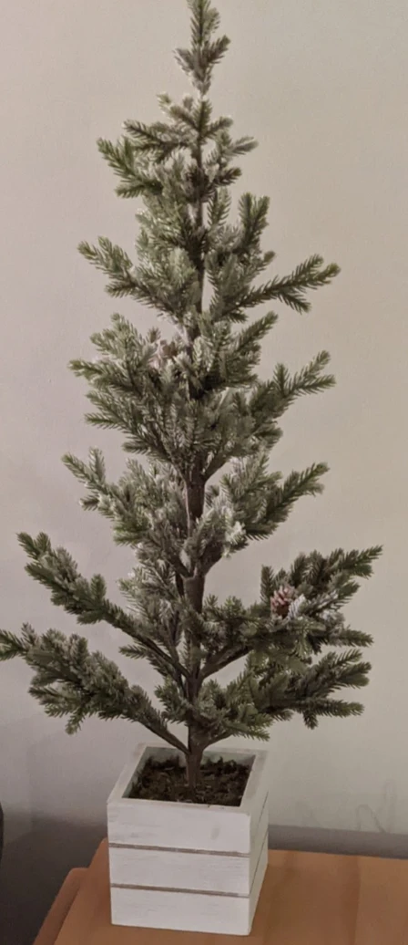 Artificial Christmas Tree with White Wooden Pot