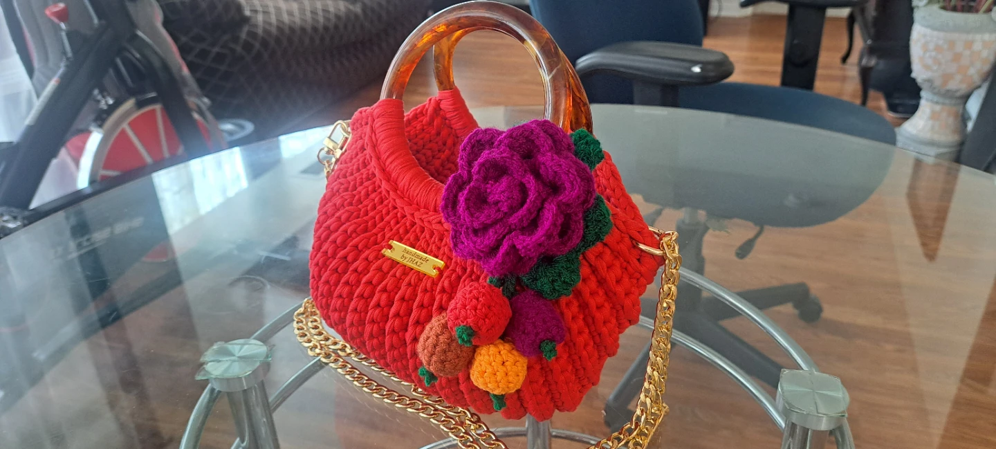 Handmade Crochet Handbag with Flower Accent - photo 2