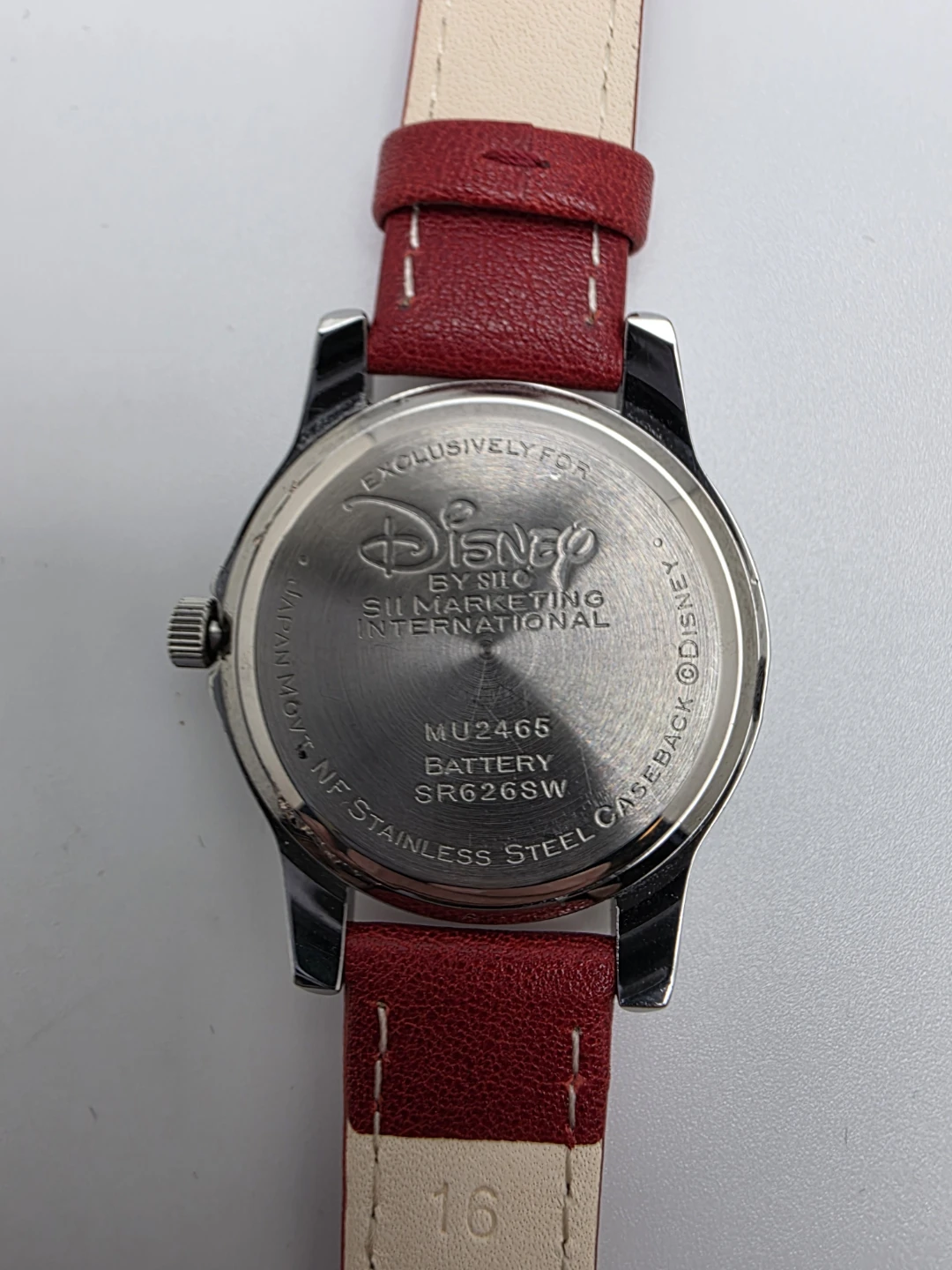 Disney Mickey Mouse Watch Red Leather Band Silver Tone Quartz - photo 4