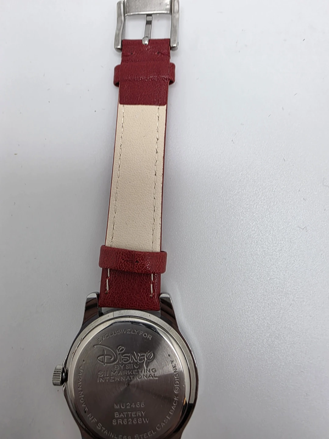 Disney Mickey Mouse Watch Red Leather Band Silver Tone Quartz - photo 5