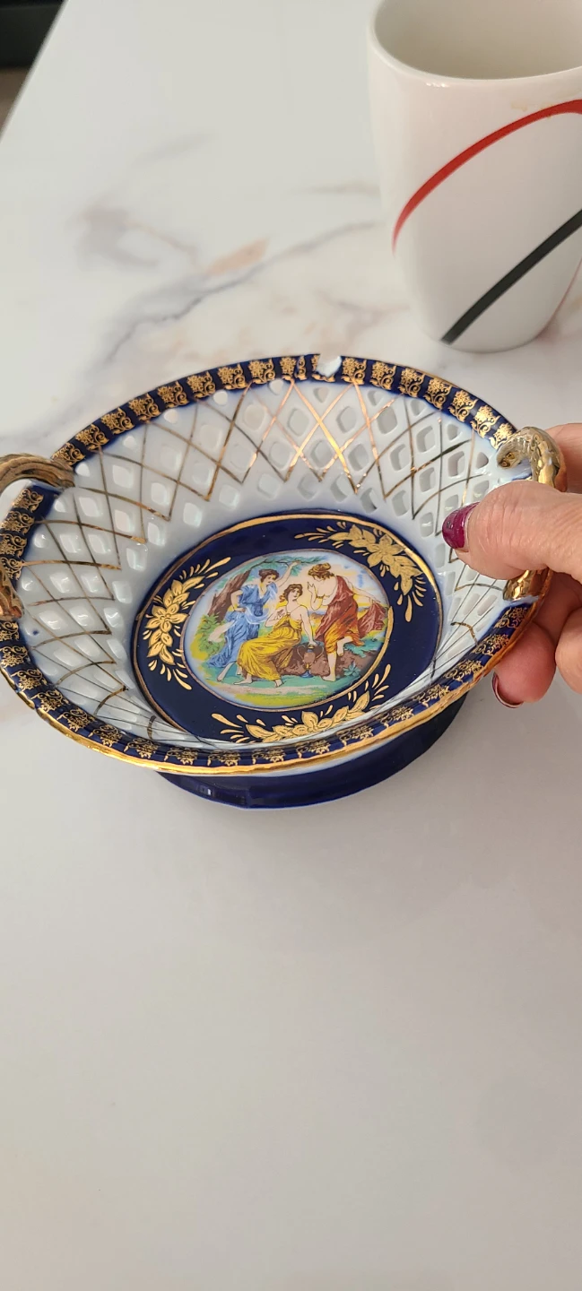 Decorative Ceramic Basket with Gold Trim