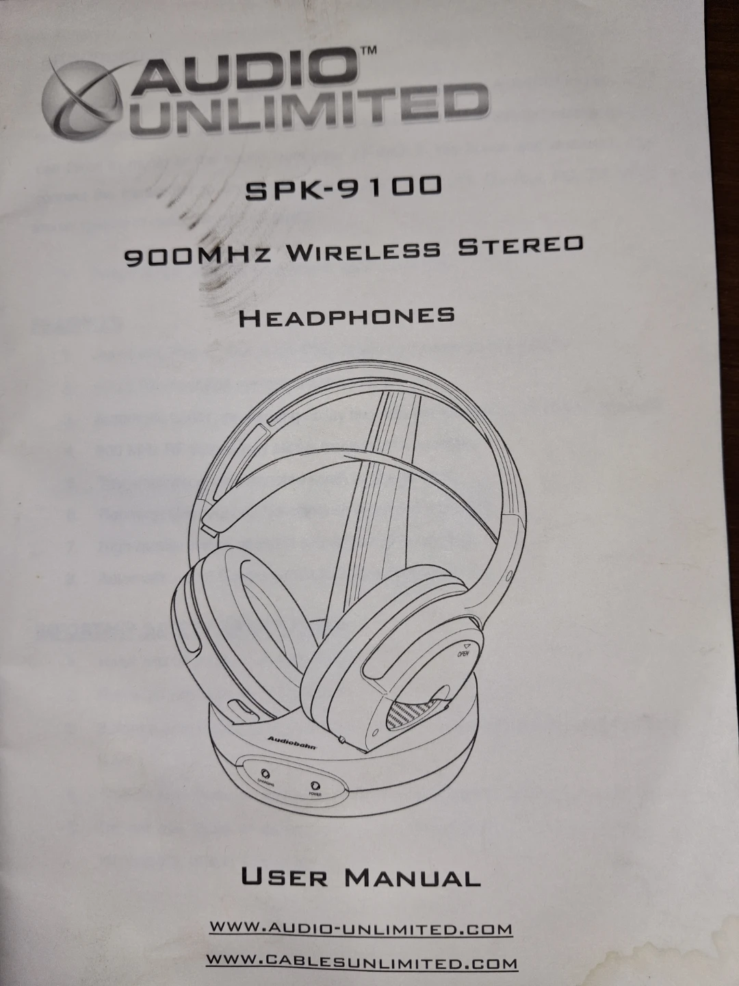 Audio Unlimited SPK-9100 900MHz Wireless Stereo Headphones