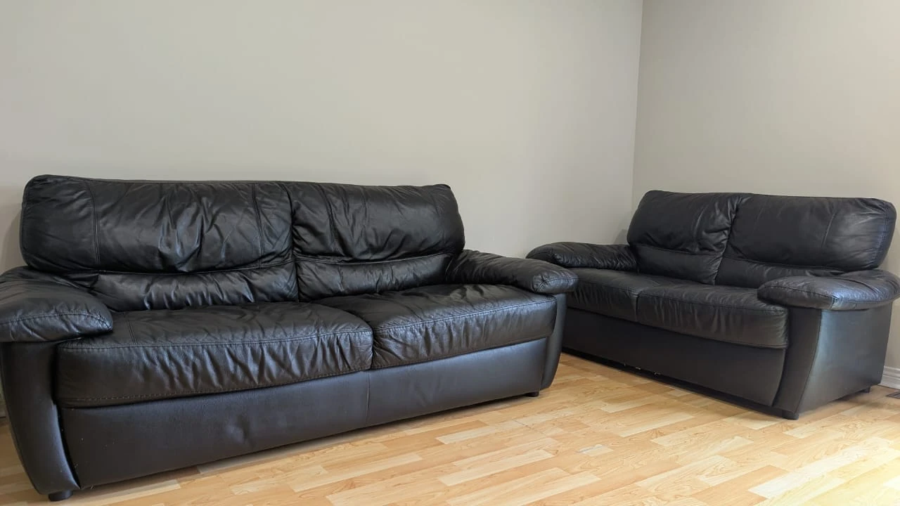 Black Leather Loveseat and Sofa Set - photo 3