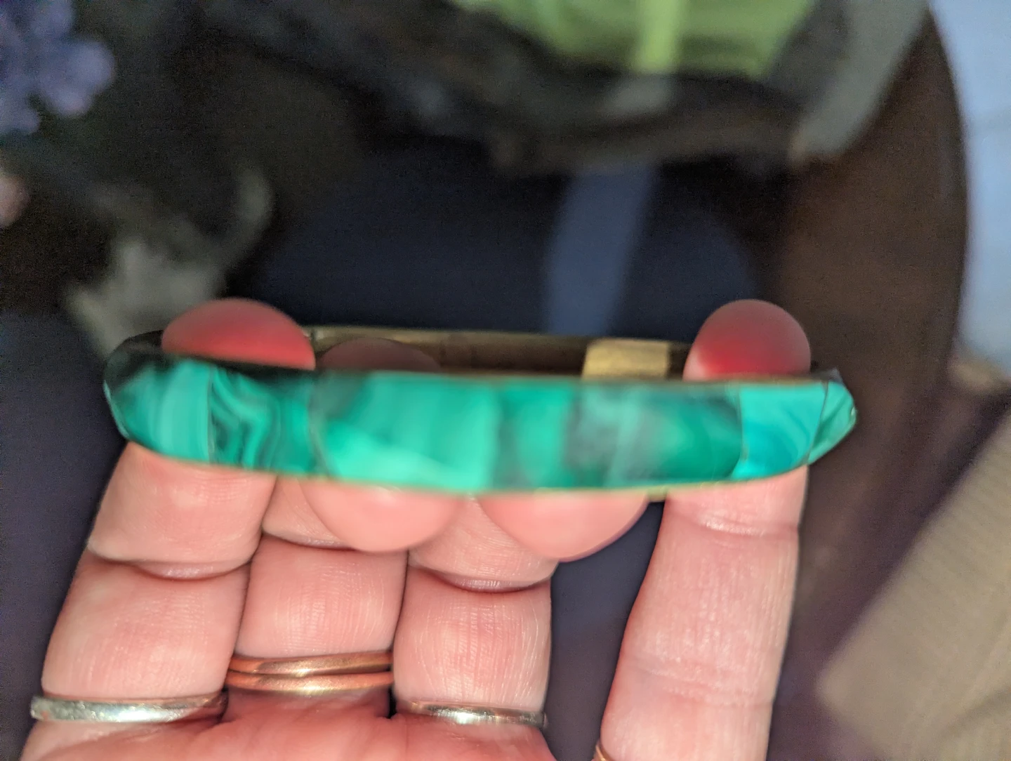Malachite and Brass Bangle Bracelet