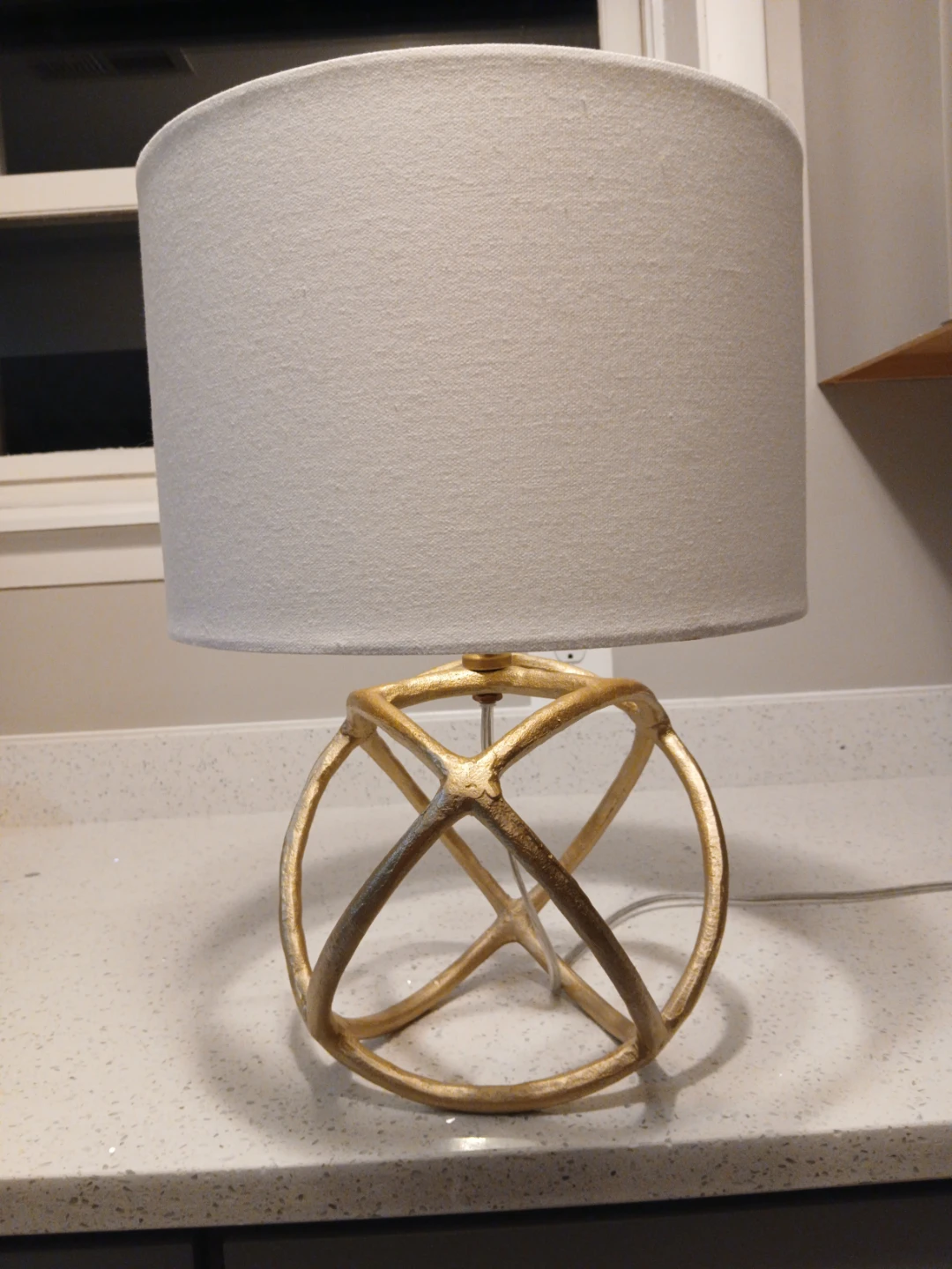 Gold Geometric Table Lamp with White Drum Shade - photo 3