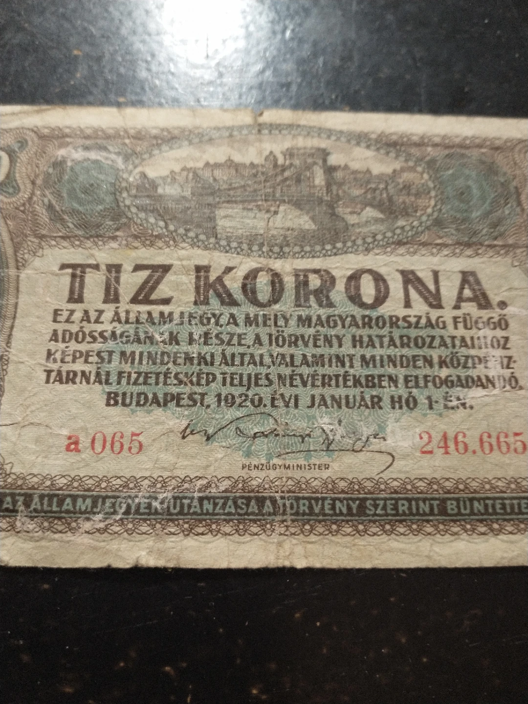 1920 Hungary 10 Korona Banknote - photo 2