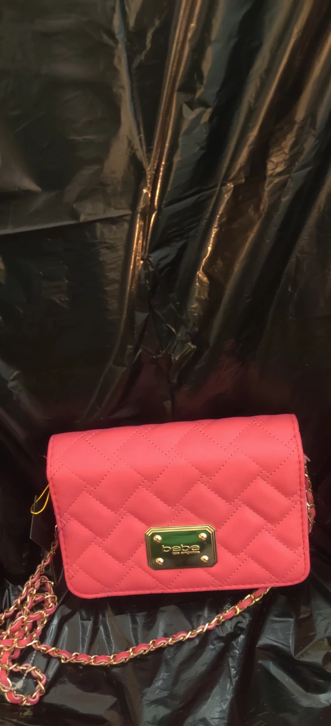 Bebe Pink Quilted Crossbody Bag with Gold Chain