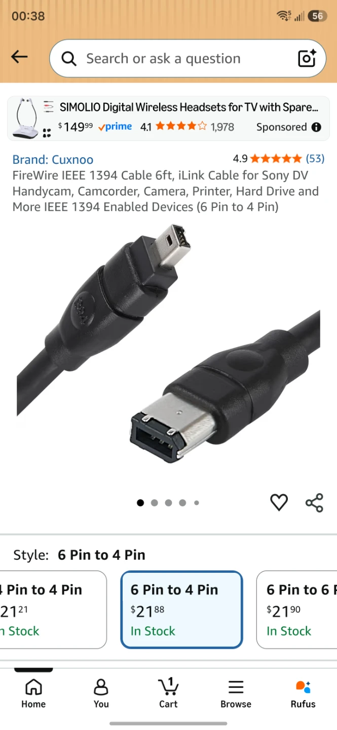 FireWire IEEE 1394 Cable 6ft, iLink Cable - photo 4