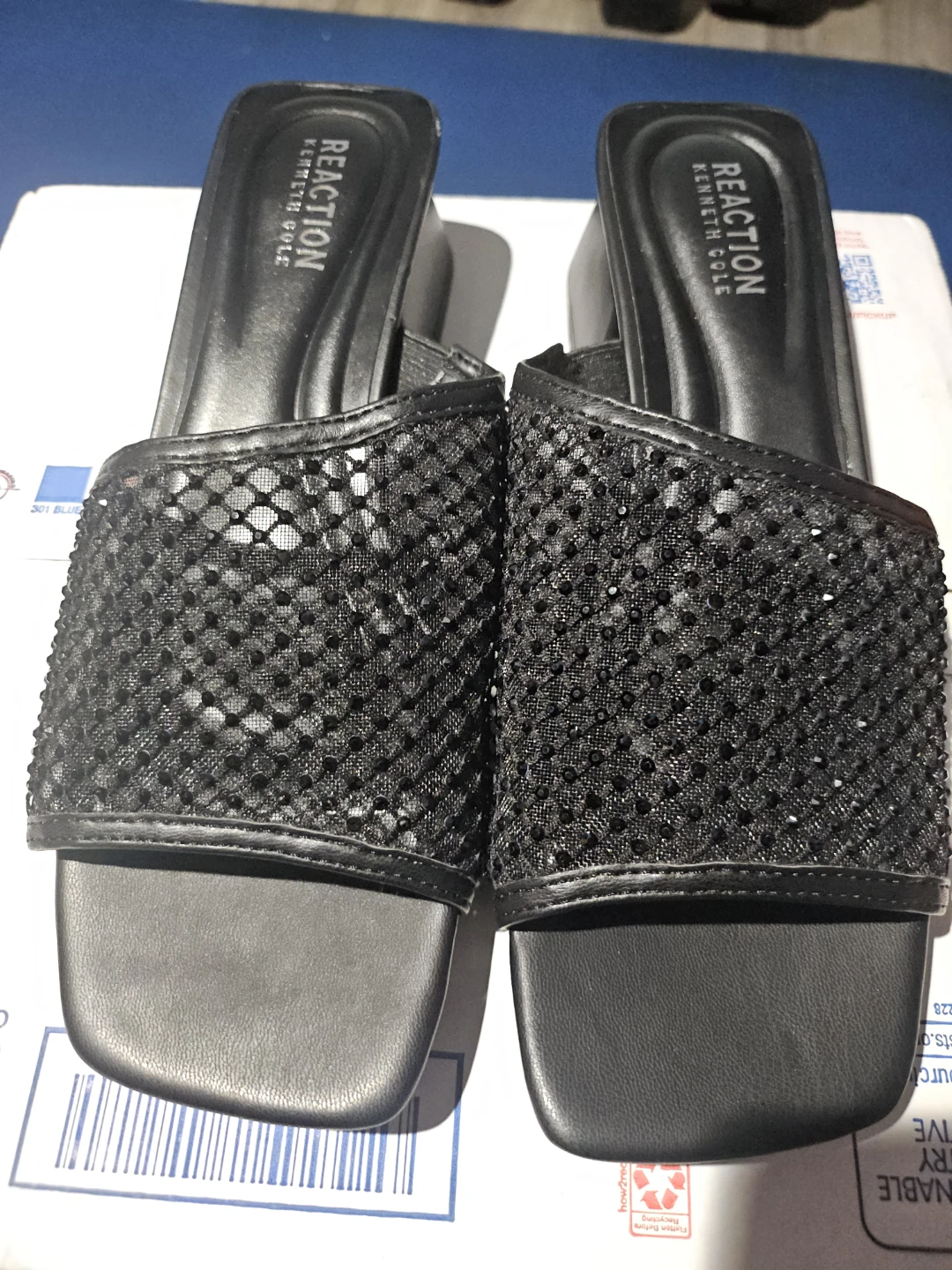 REACTION Kenneth Cole Women's Black Mesh Slide Sandals