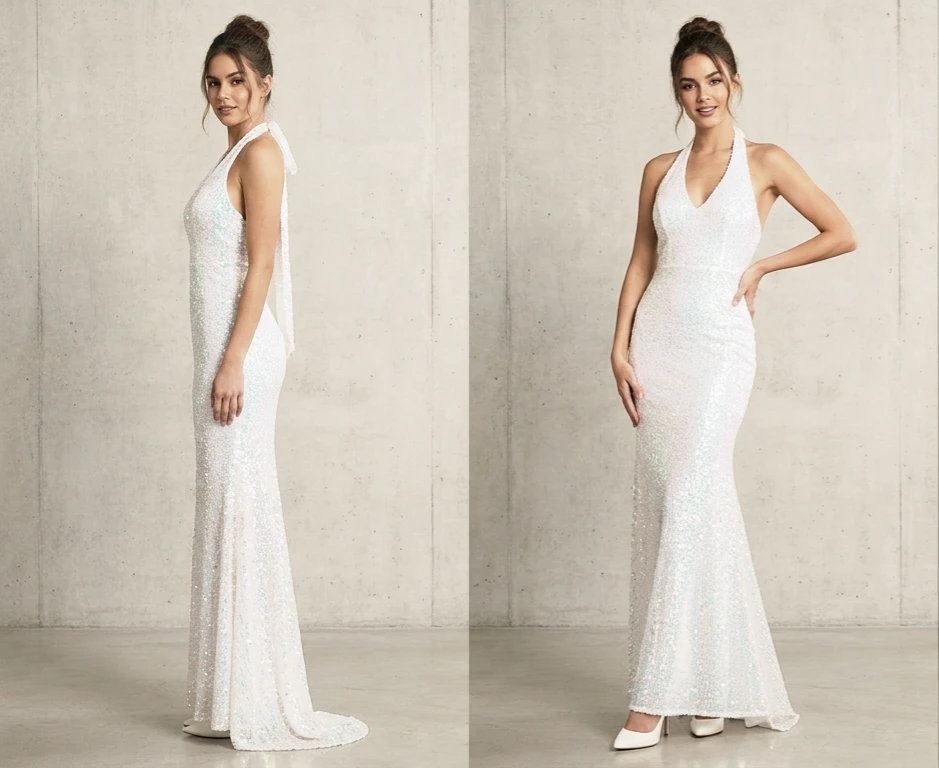 Sparkly White Sequin Marmaid Evening Gown. Sz 10