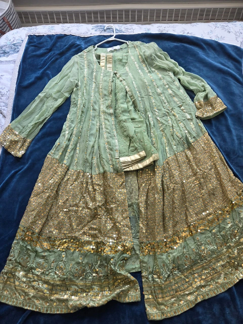 Traditional Pakistani green sequined dress