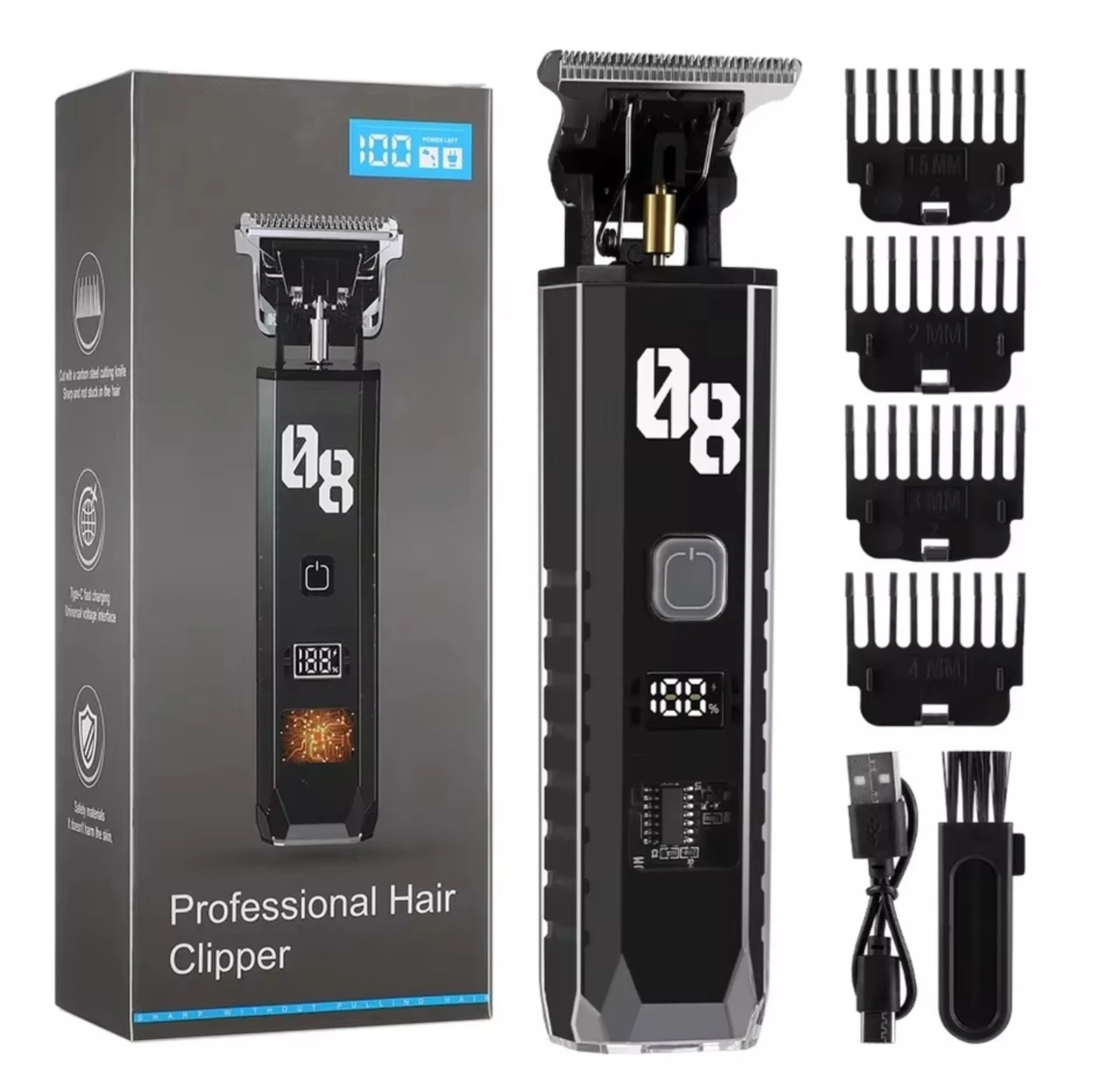 Professional Hair Clipper with 4 Limit Combs