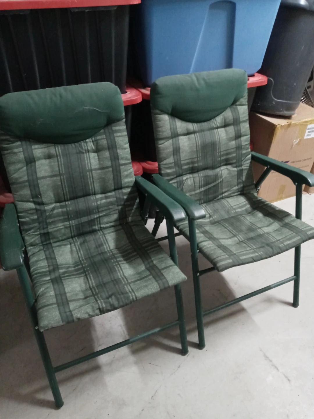 Folding Camp Chairs (2) Green Plaid