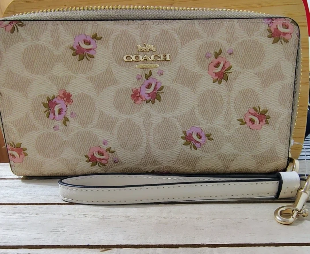 Coach Wristlet Floral Signature Canvas Zip Around