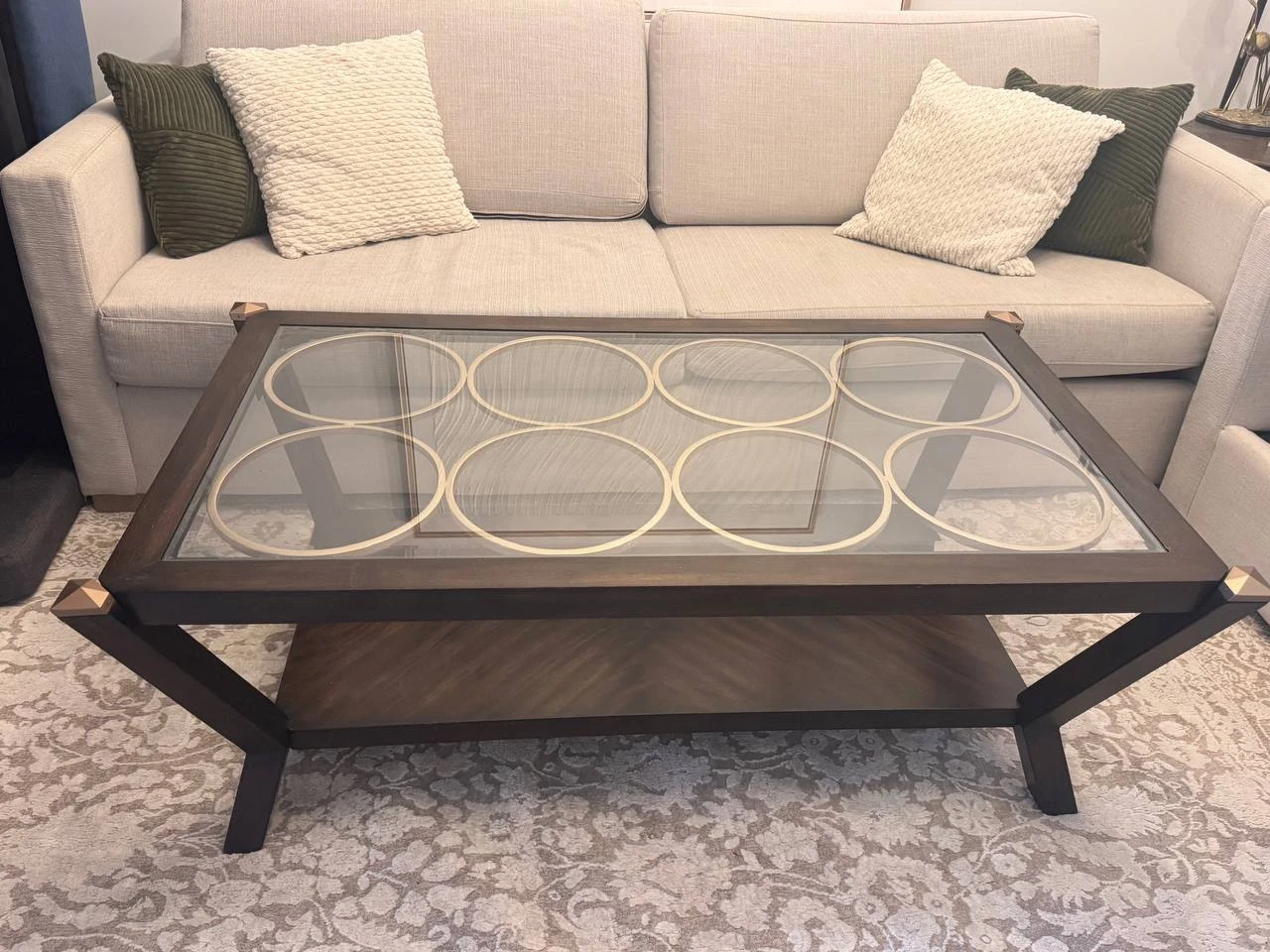 Dark Wood Coffee Table with Glass Top