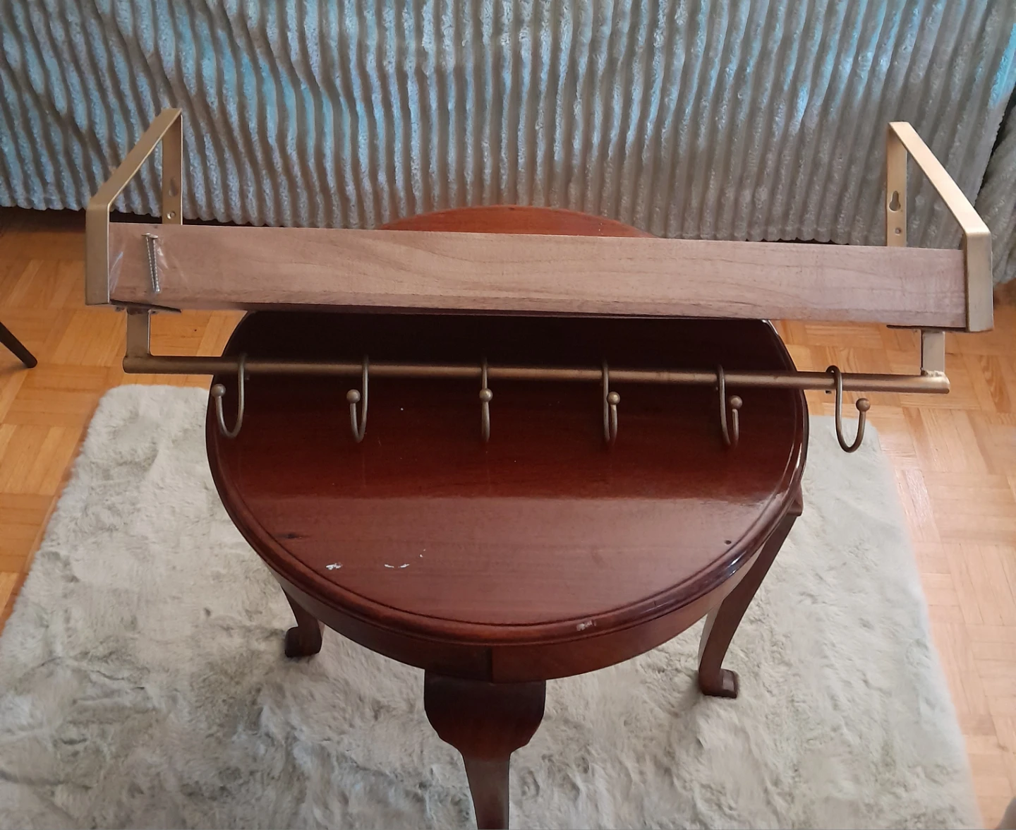Wooden Shelf with Hooks