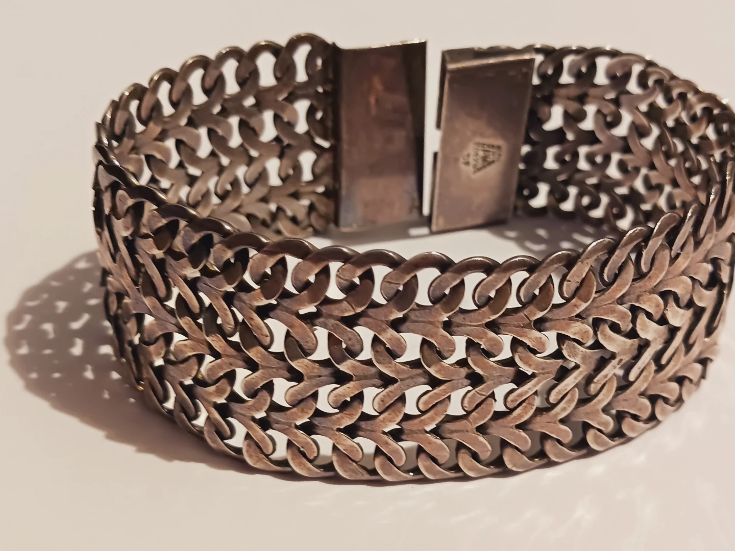 New !! Sterling Silver 925 Taxco Mexico Signed Wide Bracelet
