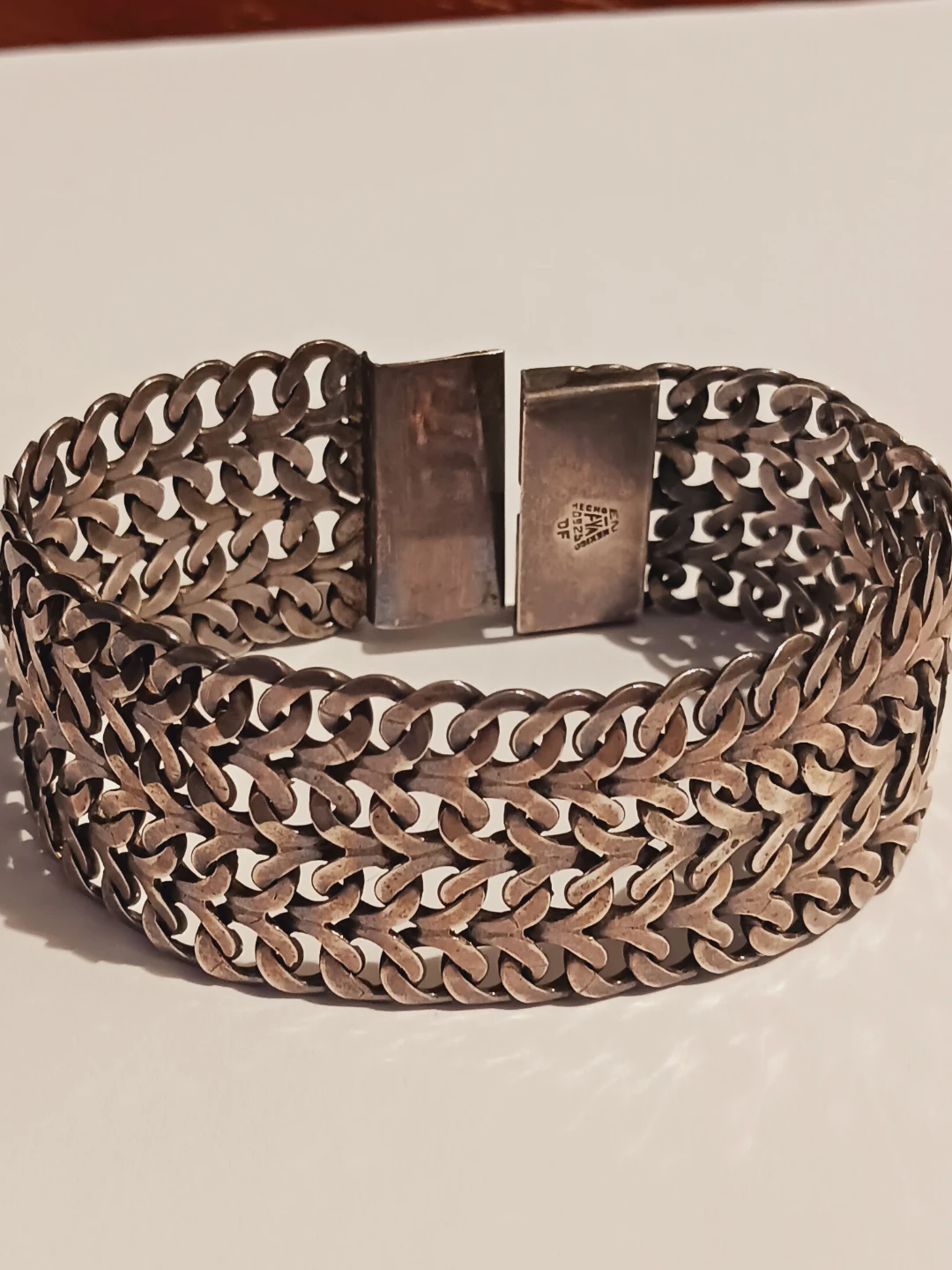 New !! Sterling Silver 925 Taxco Mexico Signed Wide Bracelet - photo 2