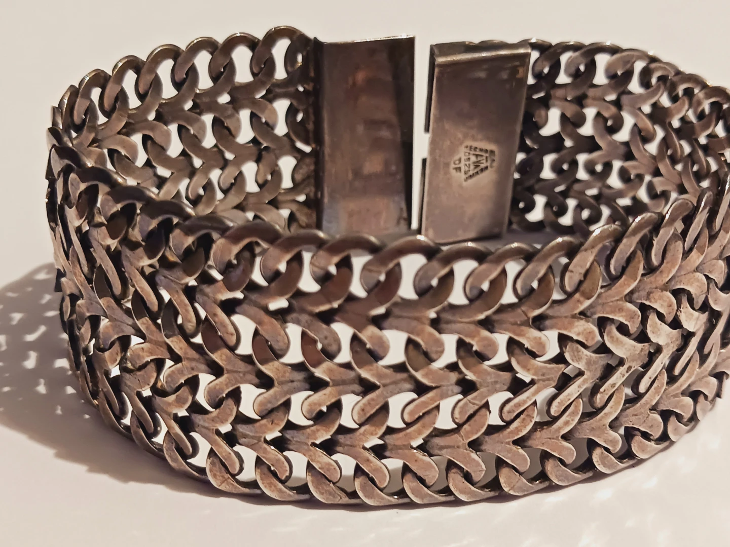New !! Sterling Silver 925 Taxco Mexico Signed Wide Bracelet - photo 3
