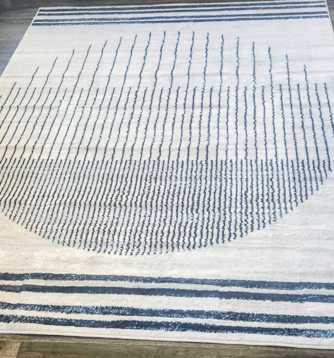 Brand New, Area Rug - Cream with Blue Abstract Lines 5 x 8 Feet