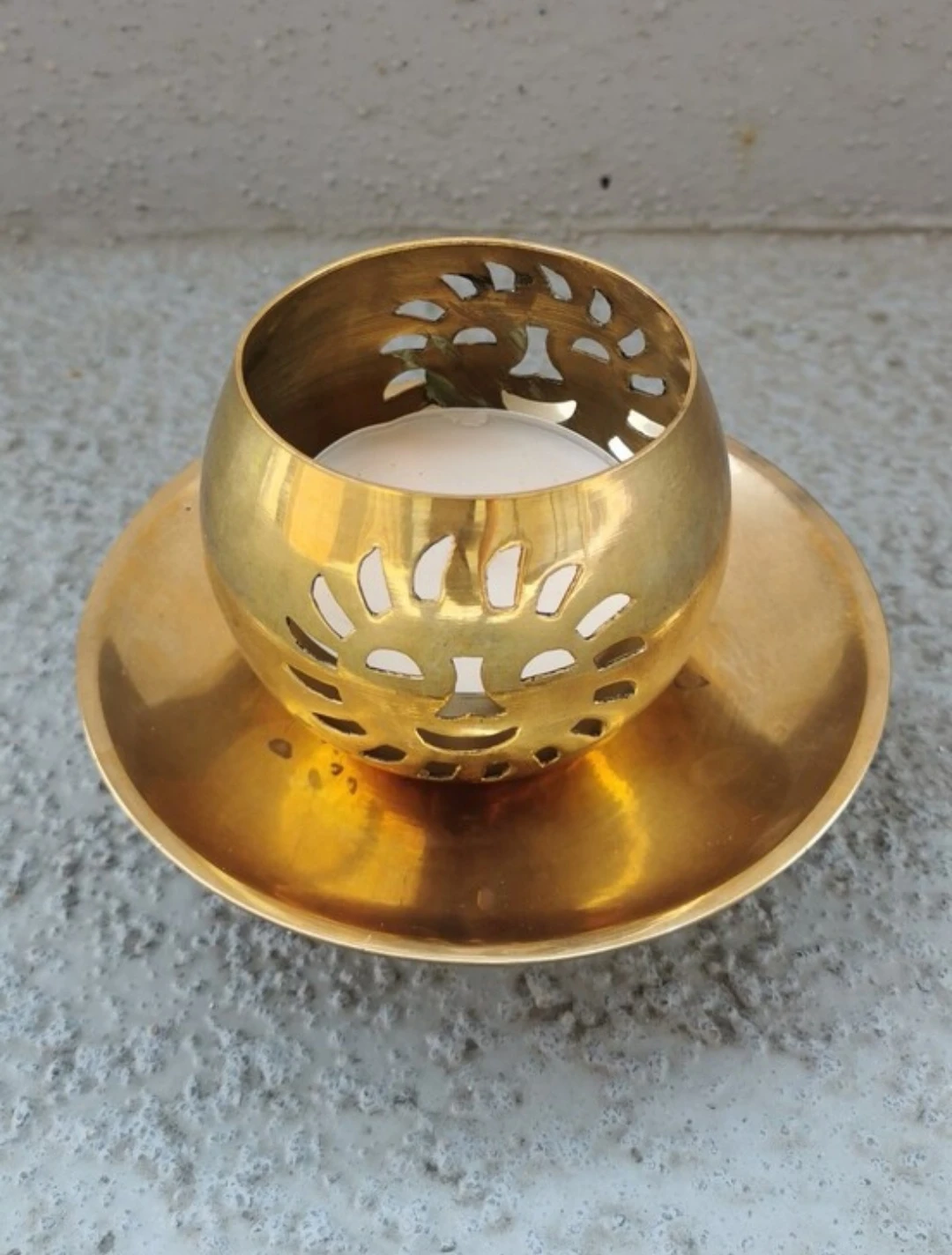 Vintage Solid Brass Pedestal Tealight Candle Holder - photo 5